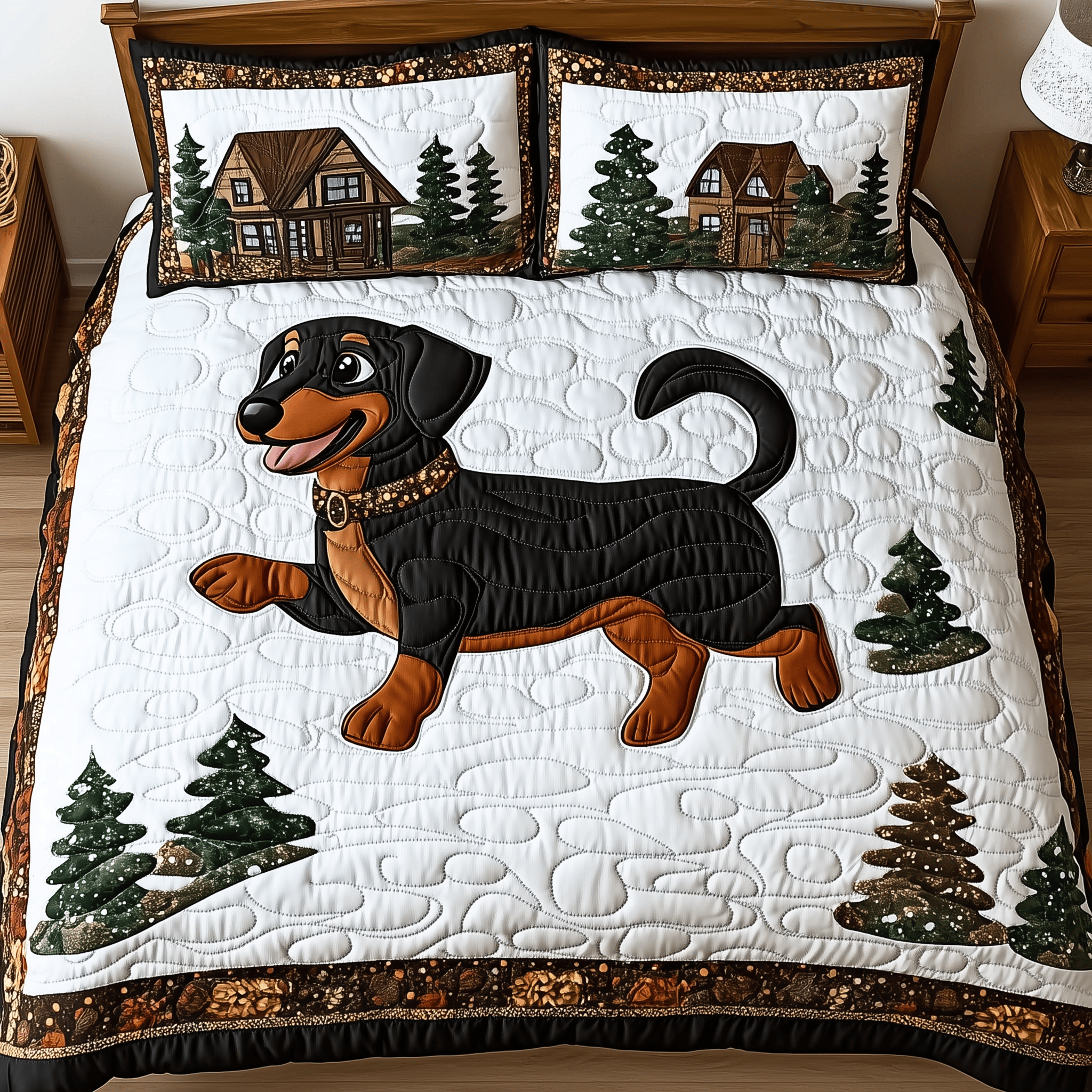 Joyful Dachshund Quilted Bedding Set Dachshund Christmas Gifts