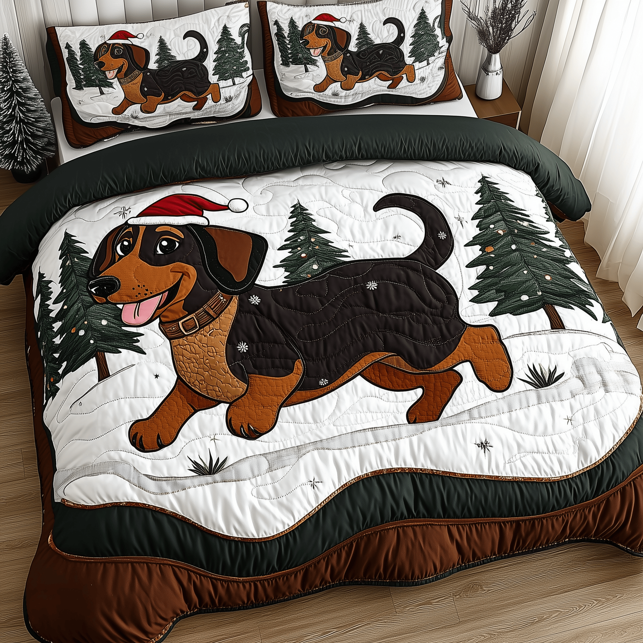 Joyful Dachshund Quilted Bedding Set Dachshund Christmas Tree Decorations