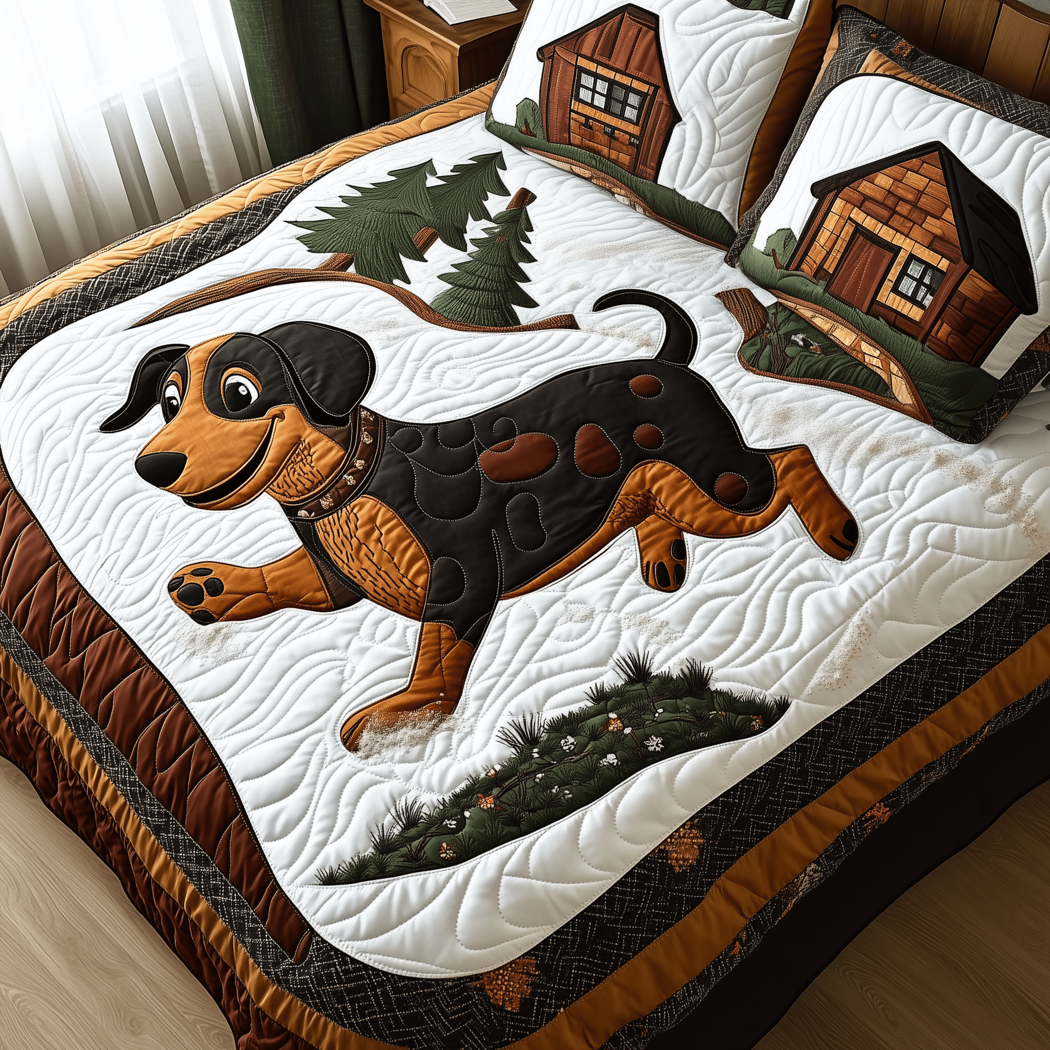 Joyful Dachshund Quilted Bedding Set Dachshund Tree Skirt
