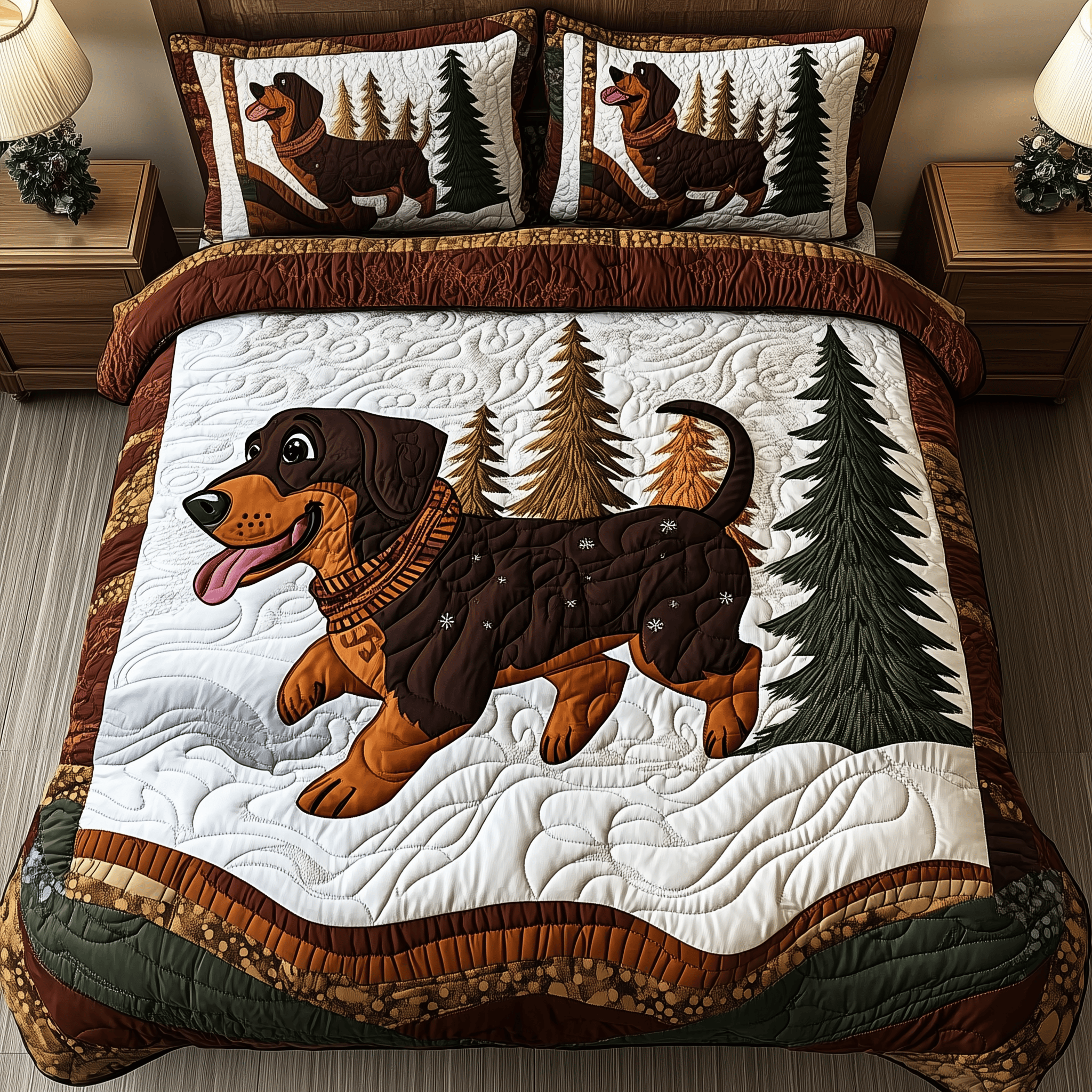 Joyful Dachshund Quilted Bedding Set Sausage Dog Gift
