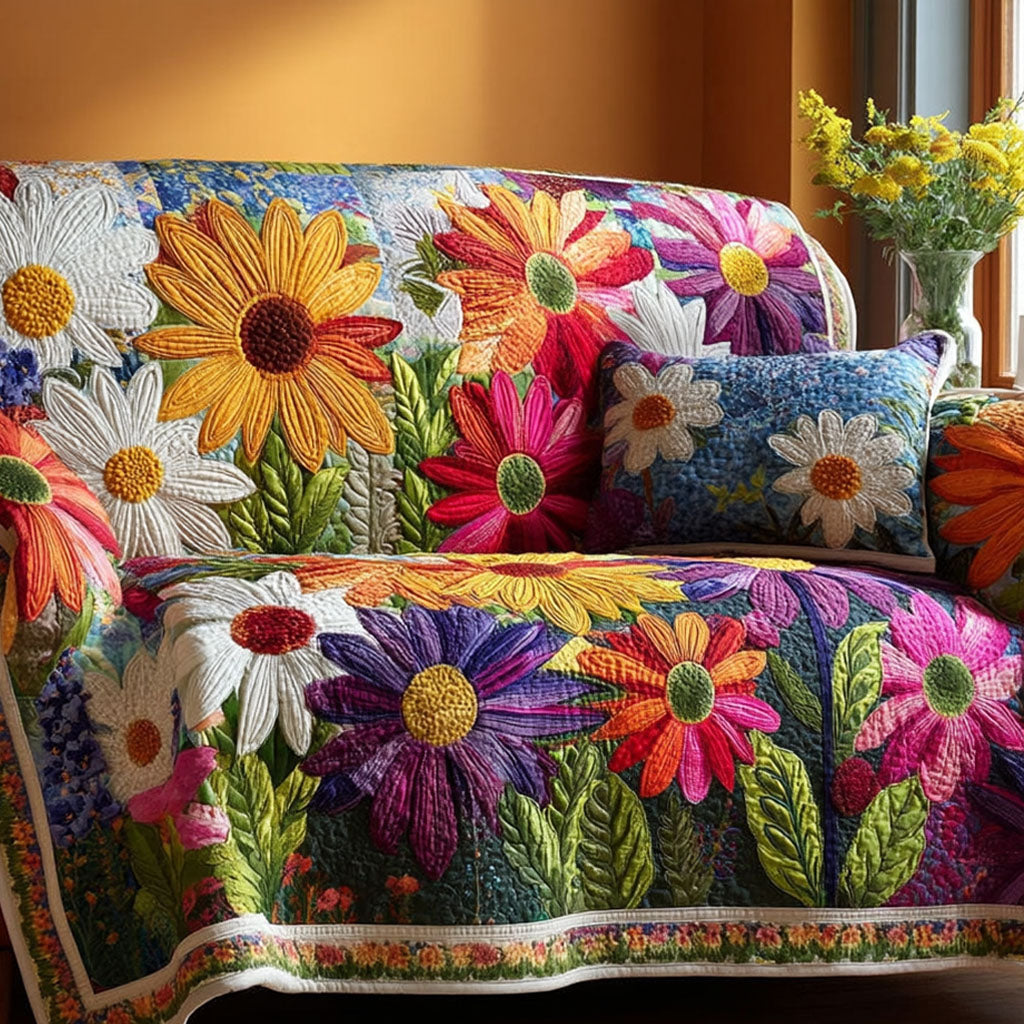 Joyful Daisies Quilted Sofa Cover Seat Covers For Couches Good Gifts For Mom