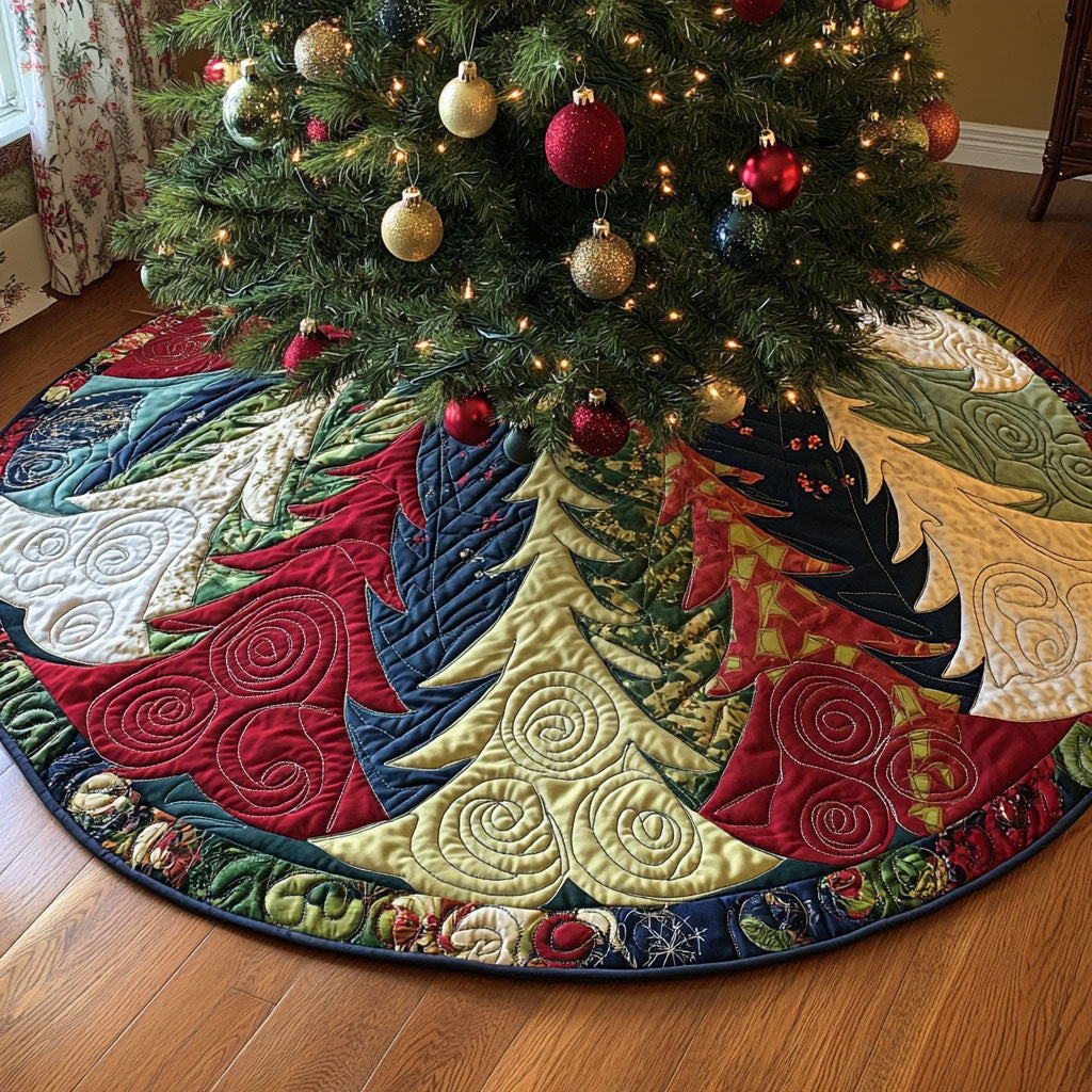 Joyful Evergreen Twist Quilted Christmas Tree Skirt Modern Tree Skirt Best Xmas Gift Ideas