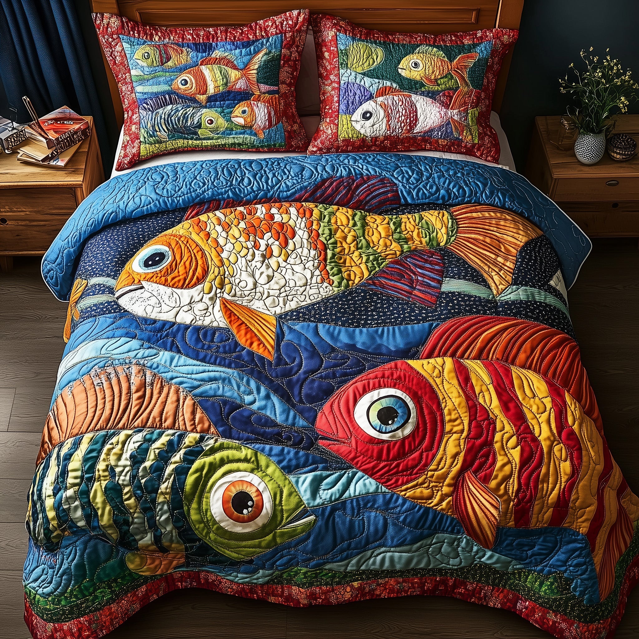 Joyful Fishing Quilted Bedding Set Duvet Cover Bedspread Best Fishing Stuff Theme Gifts