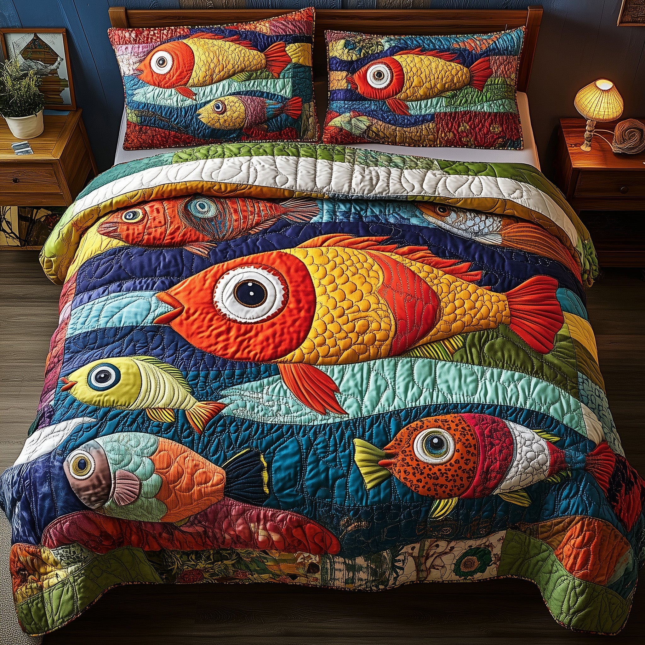 Joyful Fishing Quilted Bedding Set Duvet Cover Bedspread Best Gifts For Fisherman