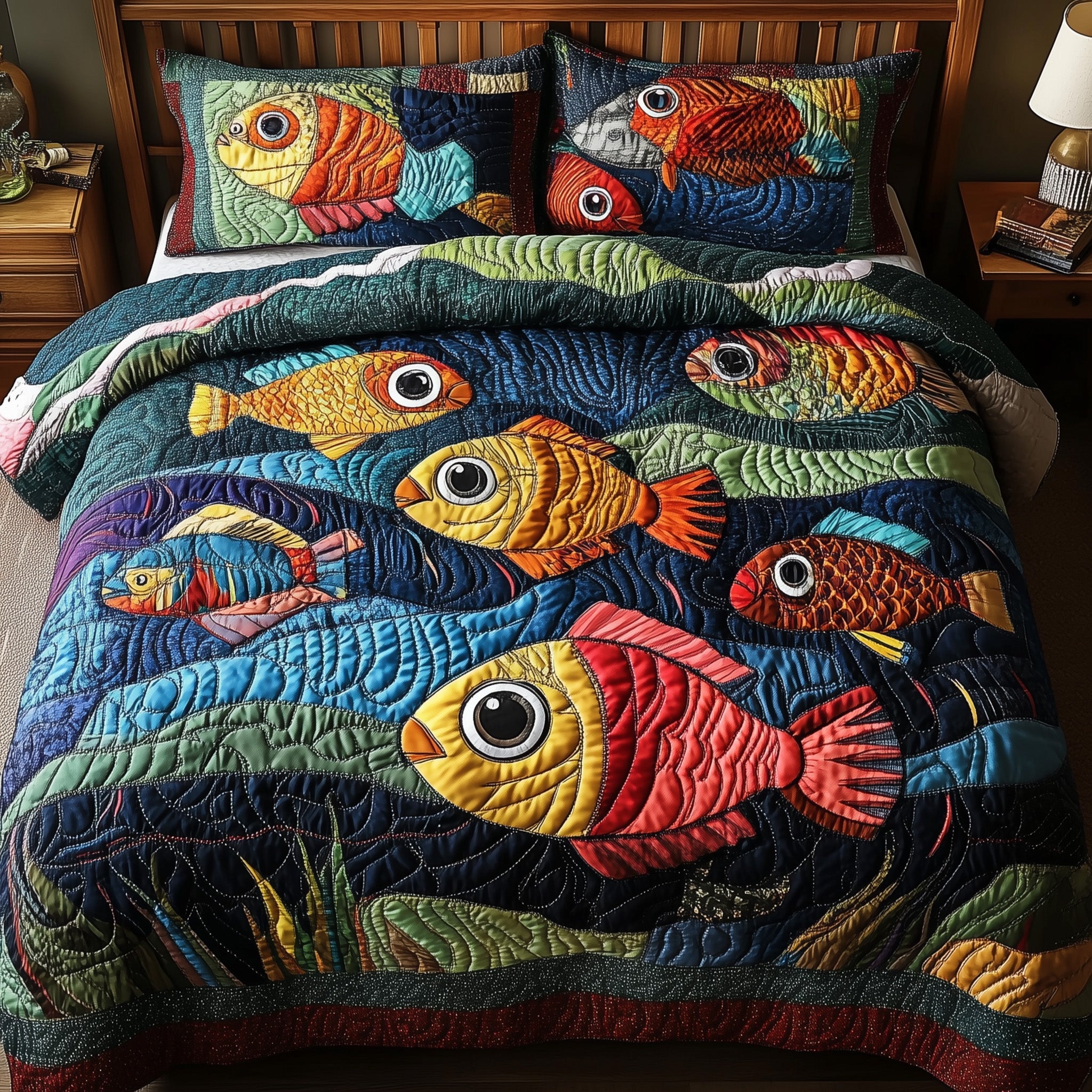 Joyful Fishing Quilted Bedding Set Duvet Cover Bedspread Cool Gifts For Fishing Lovers