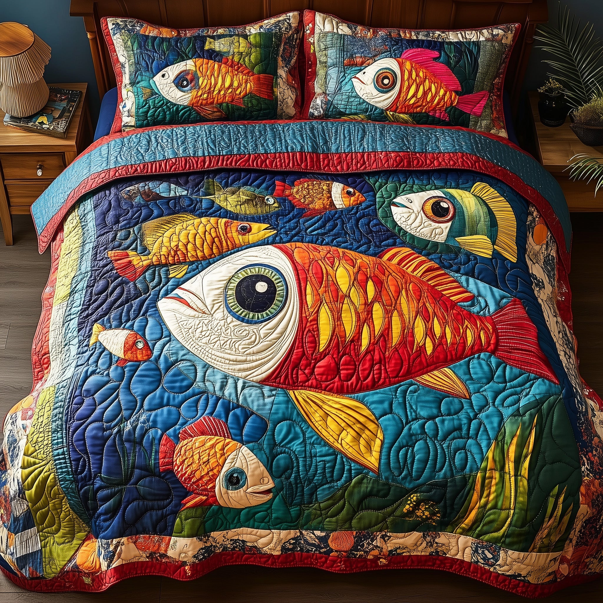Joyful Fishing Quilted Bedding Set Duvet Cover Bedspread Fishing Gifts For Dad