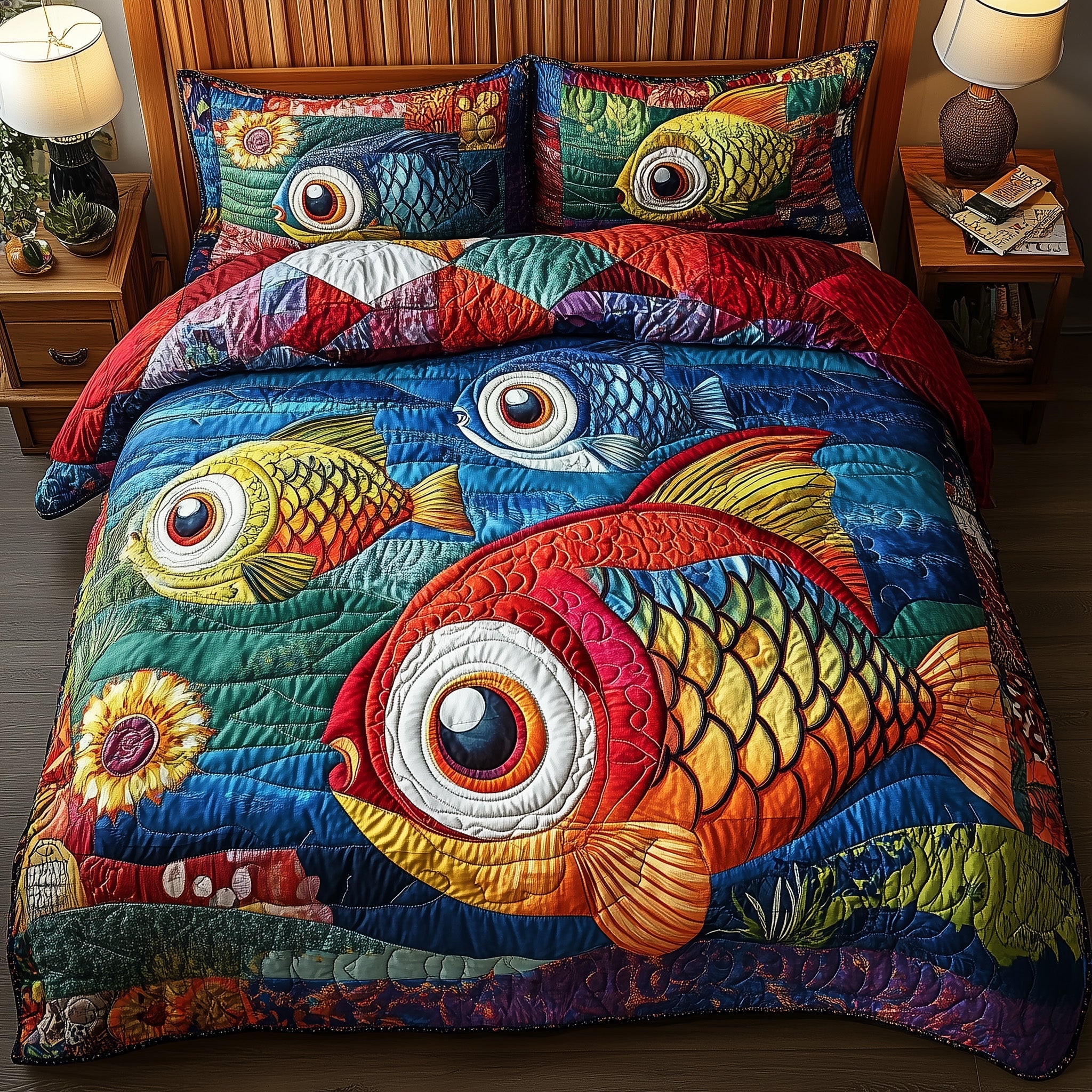 Joyful Fishing Quilted Bedding Set Duvet Cover Bedspread Gifts For Fishing Lovers