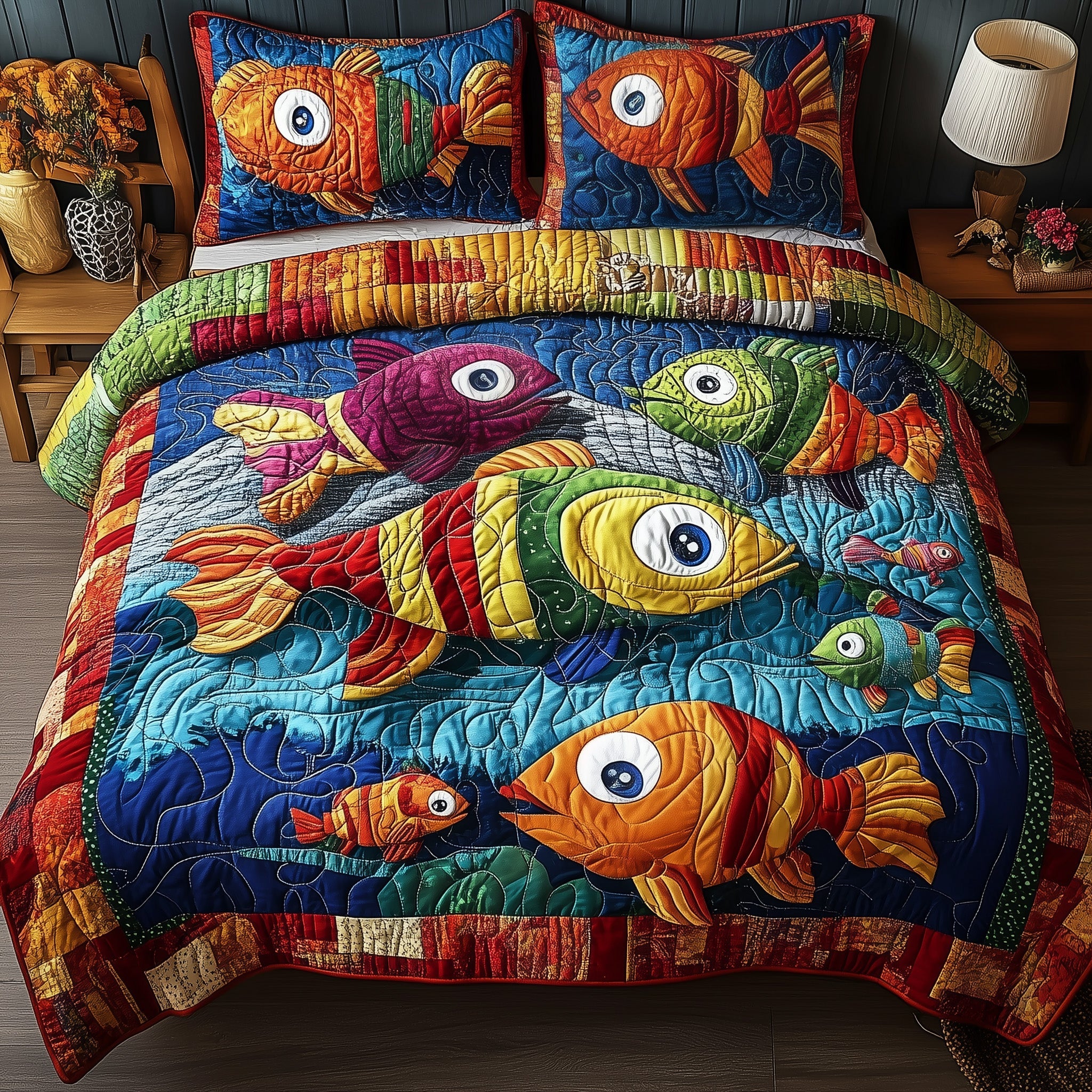 Joyful Fishing Quilted Bedding Set Duvet Cover Bedspread Gifts For Someone Who Loves Fishing
