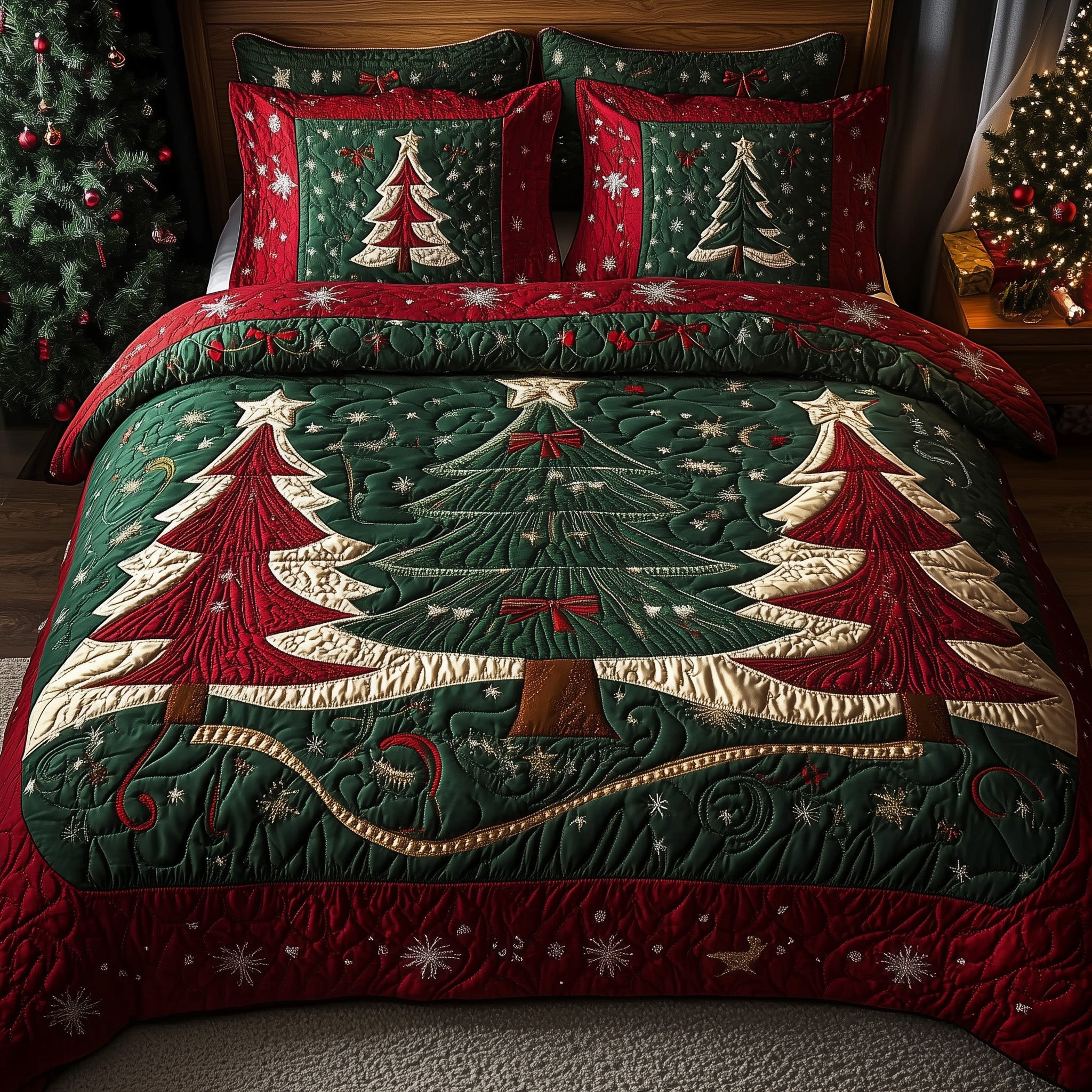 Joyful Forest Quilted Bedding Set Pine Cone Forest Theme Unique Christmas Day Gift Ideas