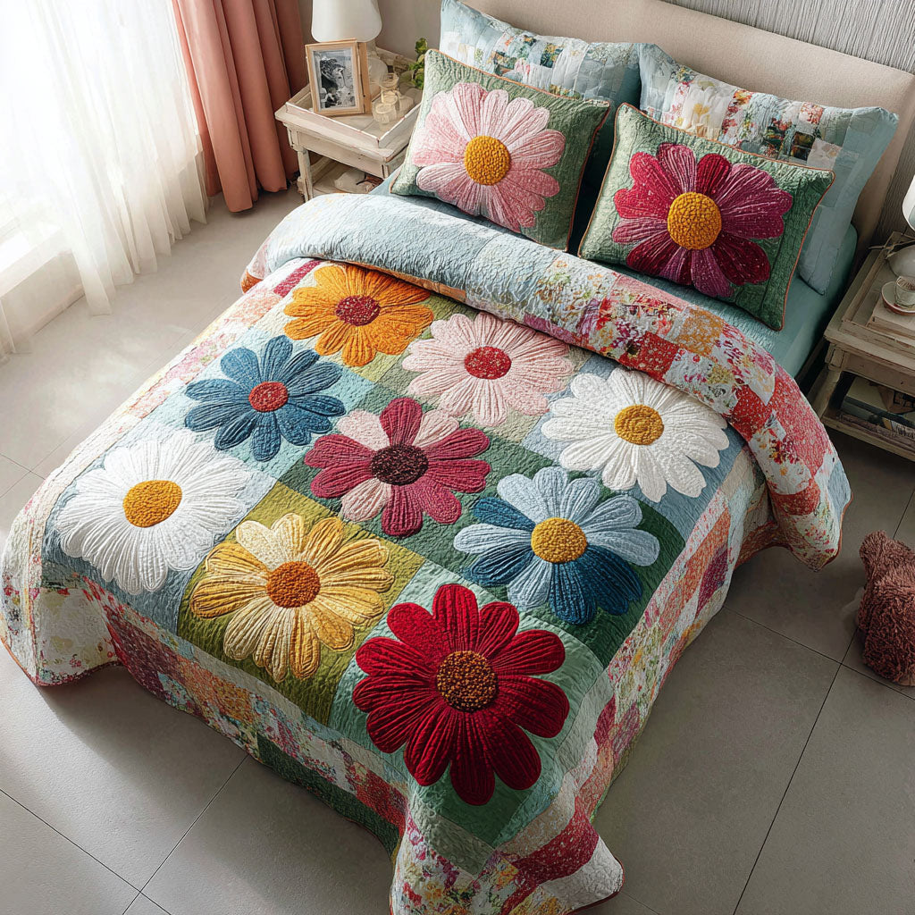 Joyful Garden Quilted Bedding Set Best Bed Sheet Set Flower Daisy Gifts For Her