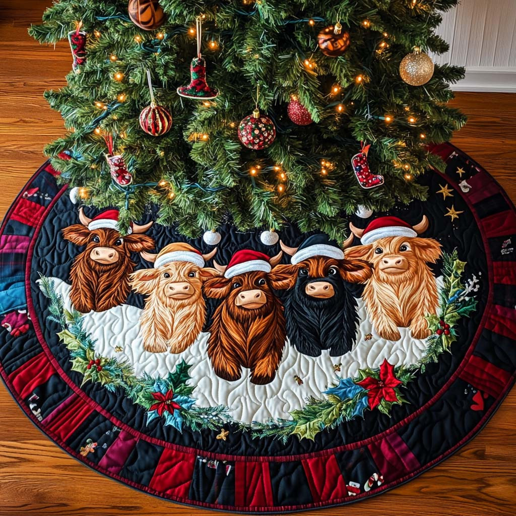 Joyful Gathering Christmas Quilted Tree Skirt Holiday Decor Cow Lover Christmas Gifts