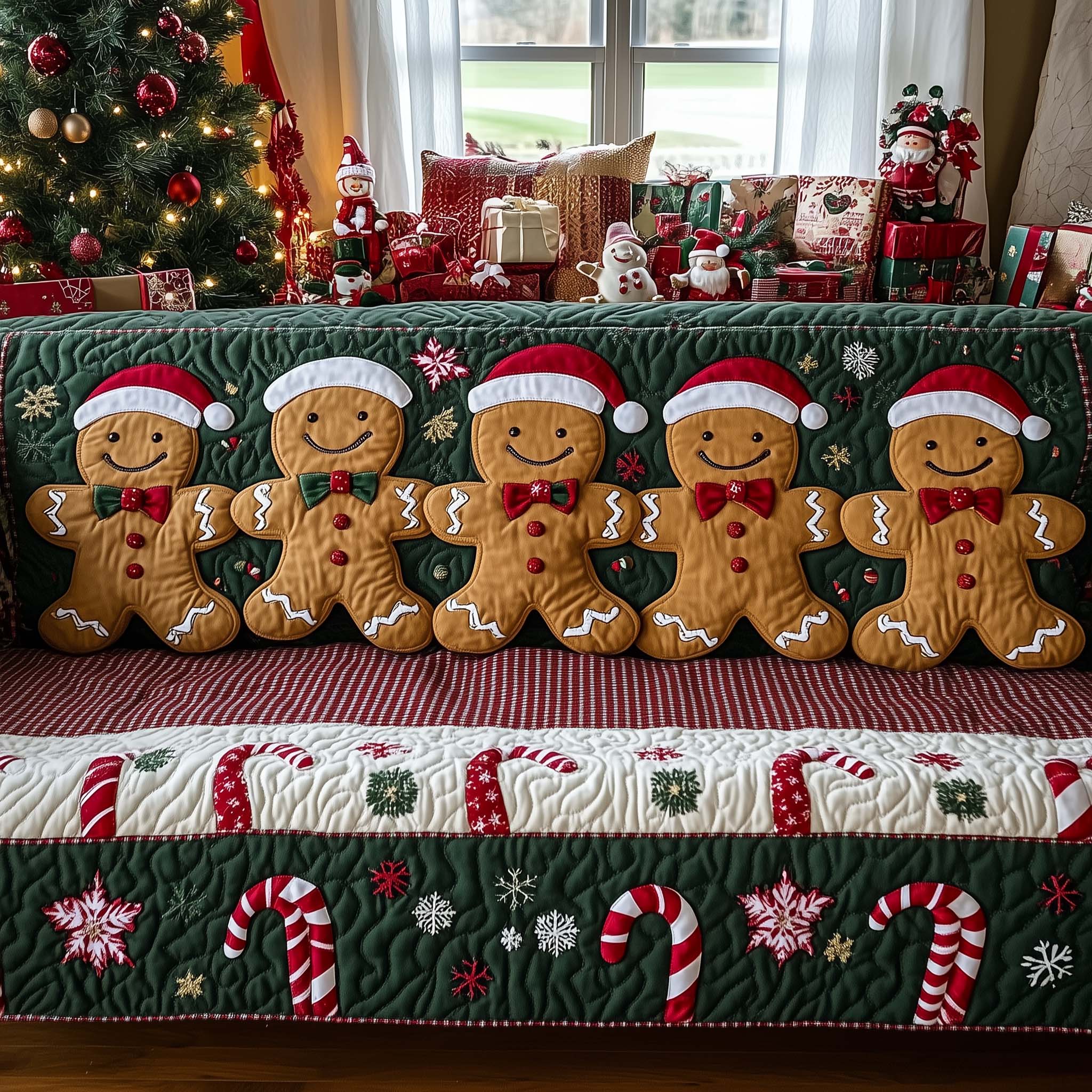 Joyful Gingerbeard Quilted Sofa Cover Festive Gingerbread Man Gifts For Sweet Lovers