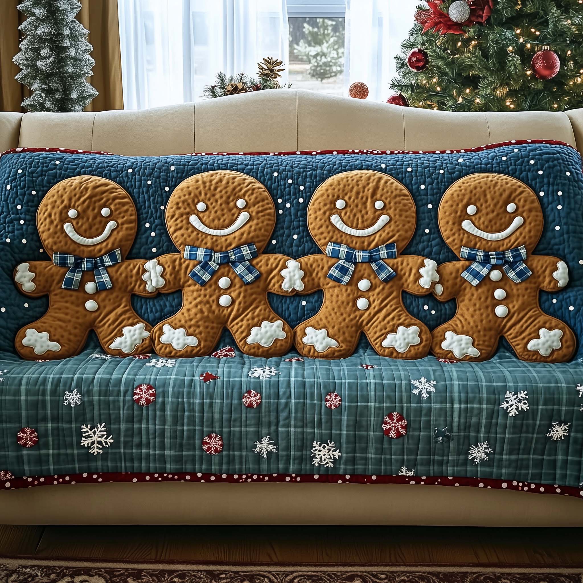 Joyful Gingerbeard Quilted Sofa Cover Holiday Cookie Character Unique Gifts For Sweet Lovers