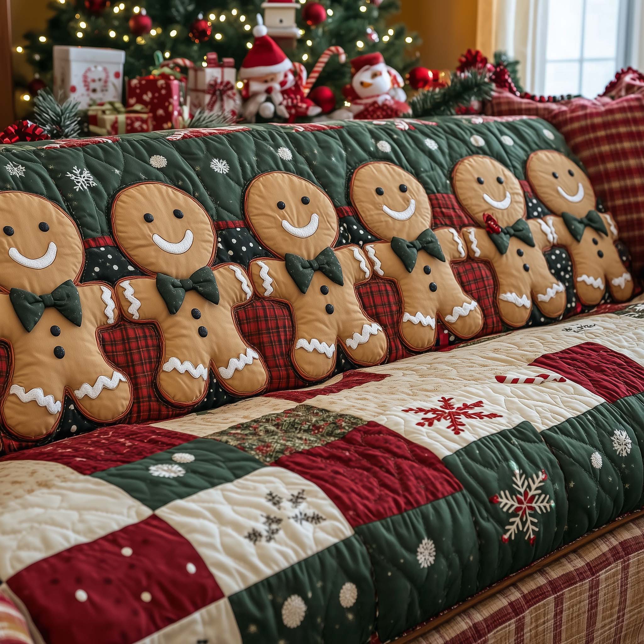 Joyful Gingerbeard Quilted Sofa Cover Unique Xmas Gifts For Gingerbread Lovers