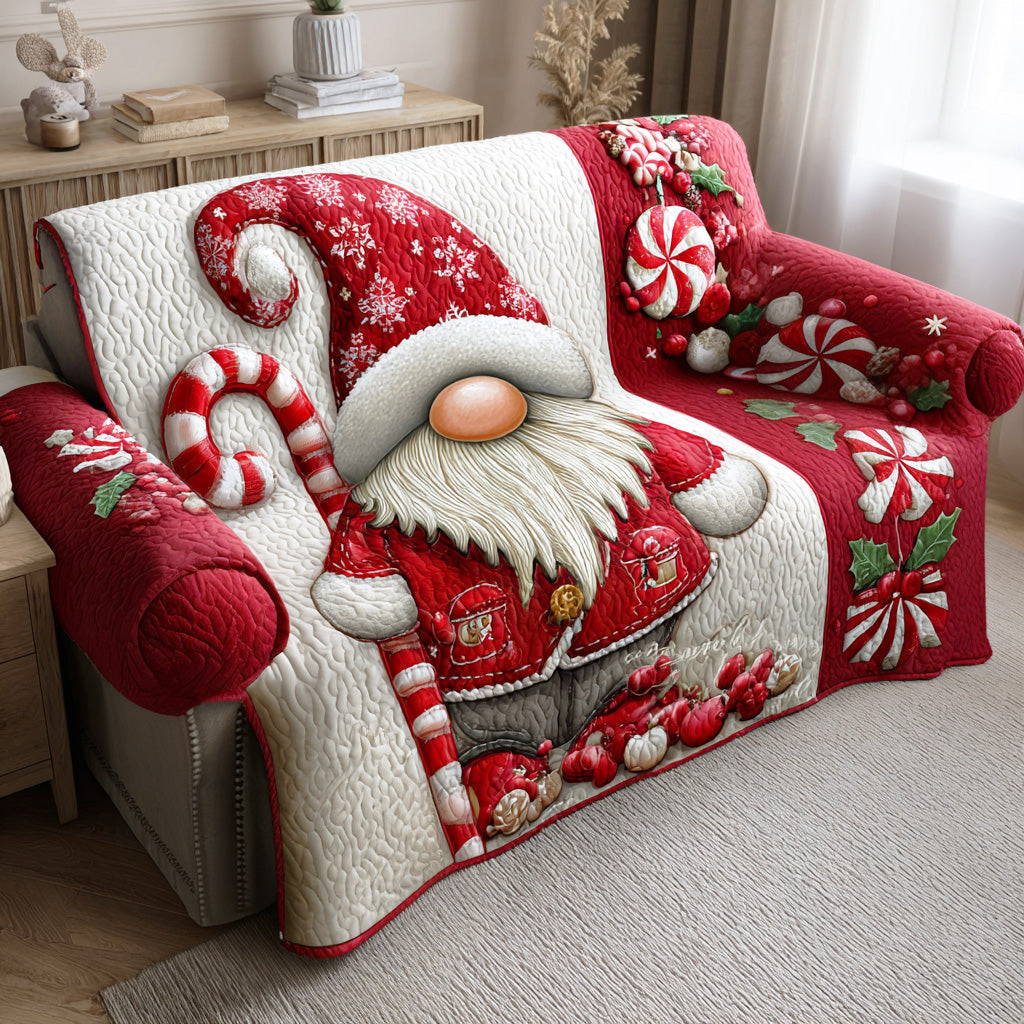 Joyful Gnome Garden Quilted Sofa Cover Winter Living Room Decor Family Gift Ideas