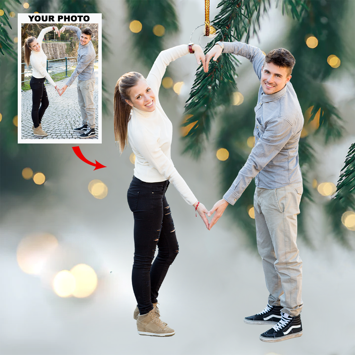 Joyful Heart Personalized Photo Mica Ornament Christmas Gift For Couple Family Members