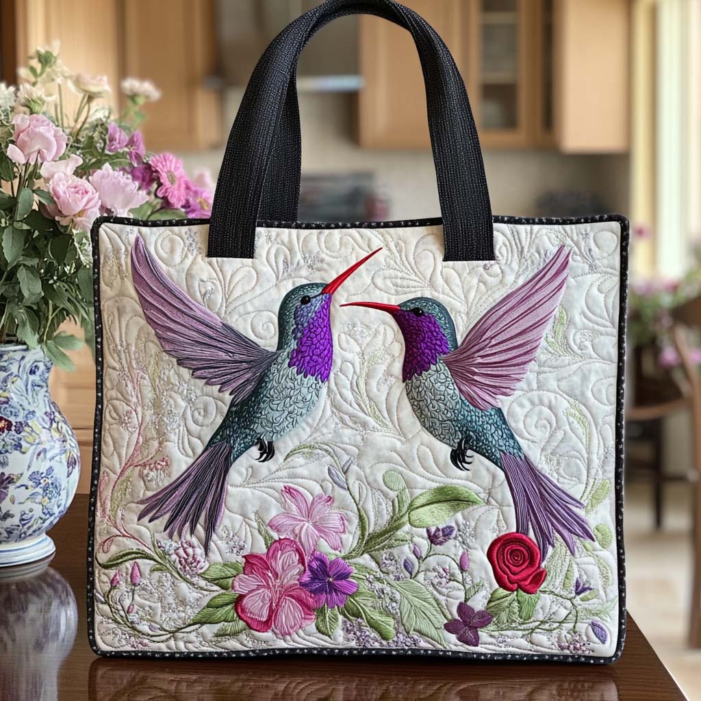 Joyful Hummer Kiss Quilted Tote Bag Presents For Bird Watchers