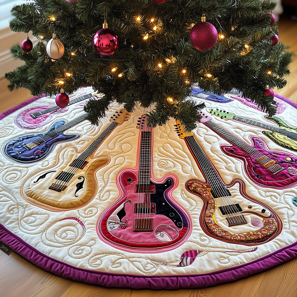 Joyful Pink Guitars Quilted Tree Skirt Must-Have Holiday Decor Merch