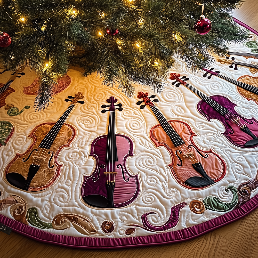 Joyful Pink Violins Quilted Tree Skirt Christmas Tree Skirt Christmas Gift Baskets For Families