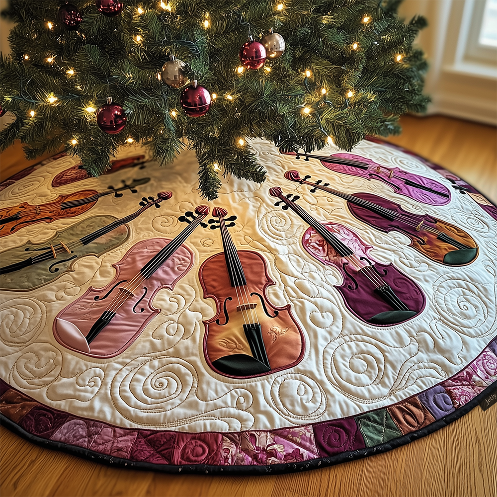 Joyful Pink Violins Quilted Tree Skirt Heartwarming Family Gathering Merch