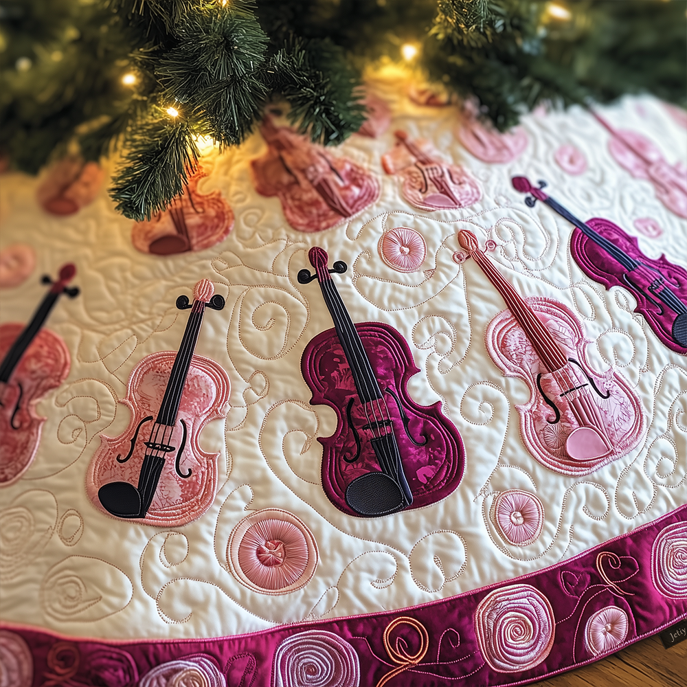 Joyful Pink Violins Quilted Tree Skirt Joyful Home Merch Collection