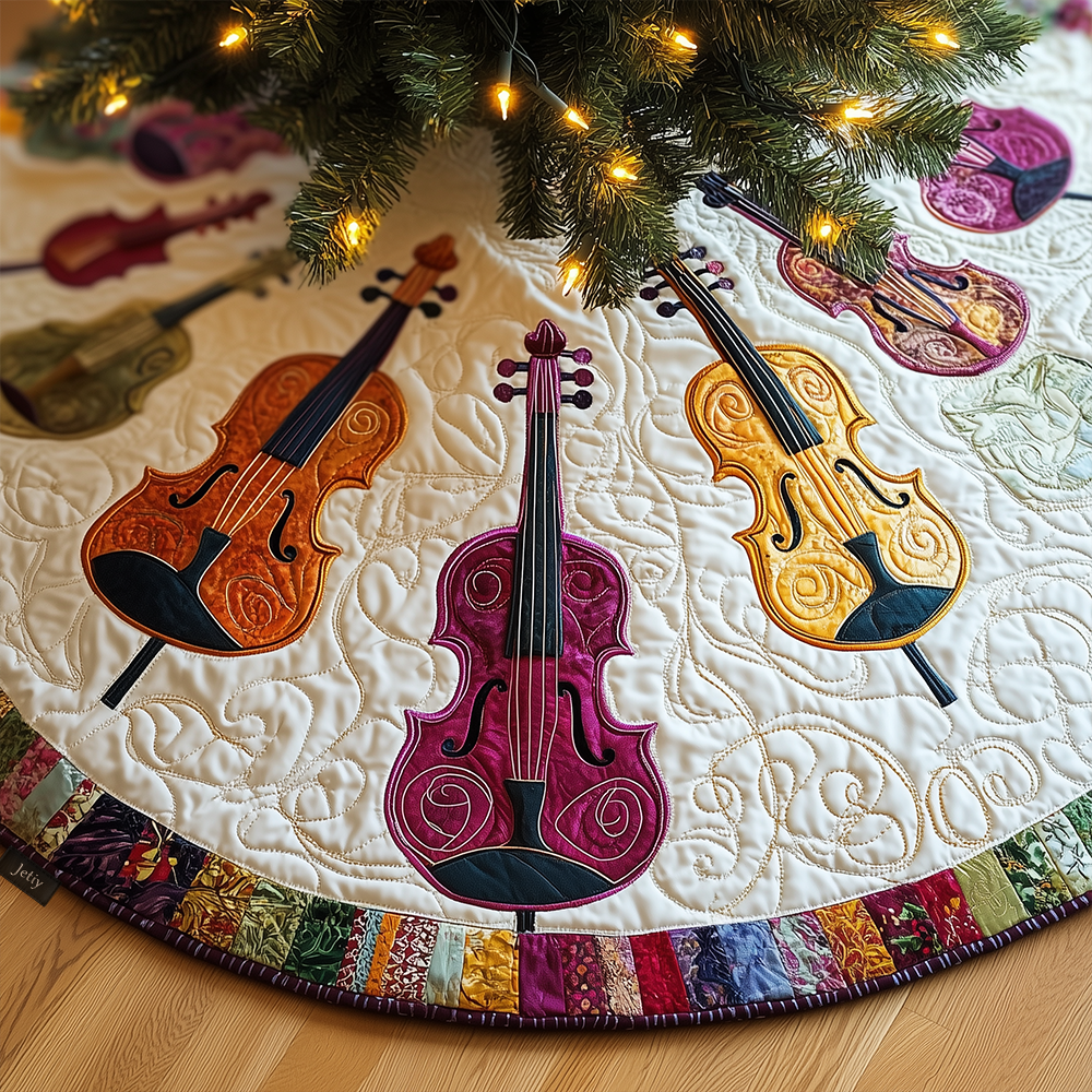 Joyful Pink Violins Quilted Tree Skirt Warm Winter Home Merch