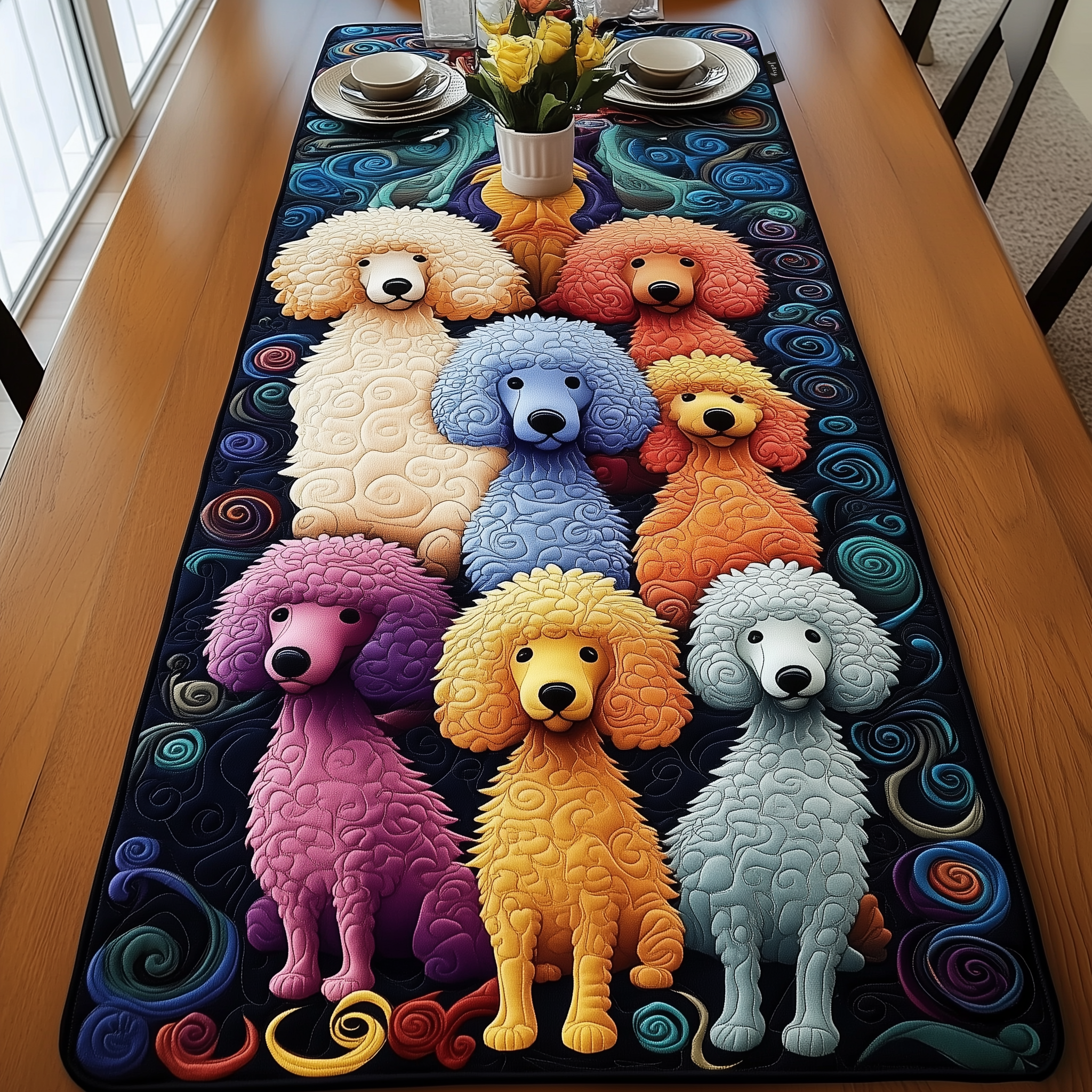 Joyful Poodle Quilted Table Runner Cute Christmas Holiday Poodle Gifts For Dog Lovers