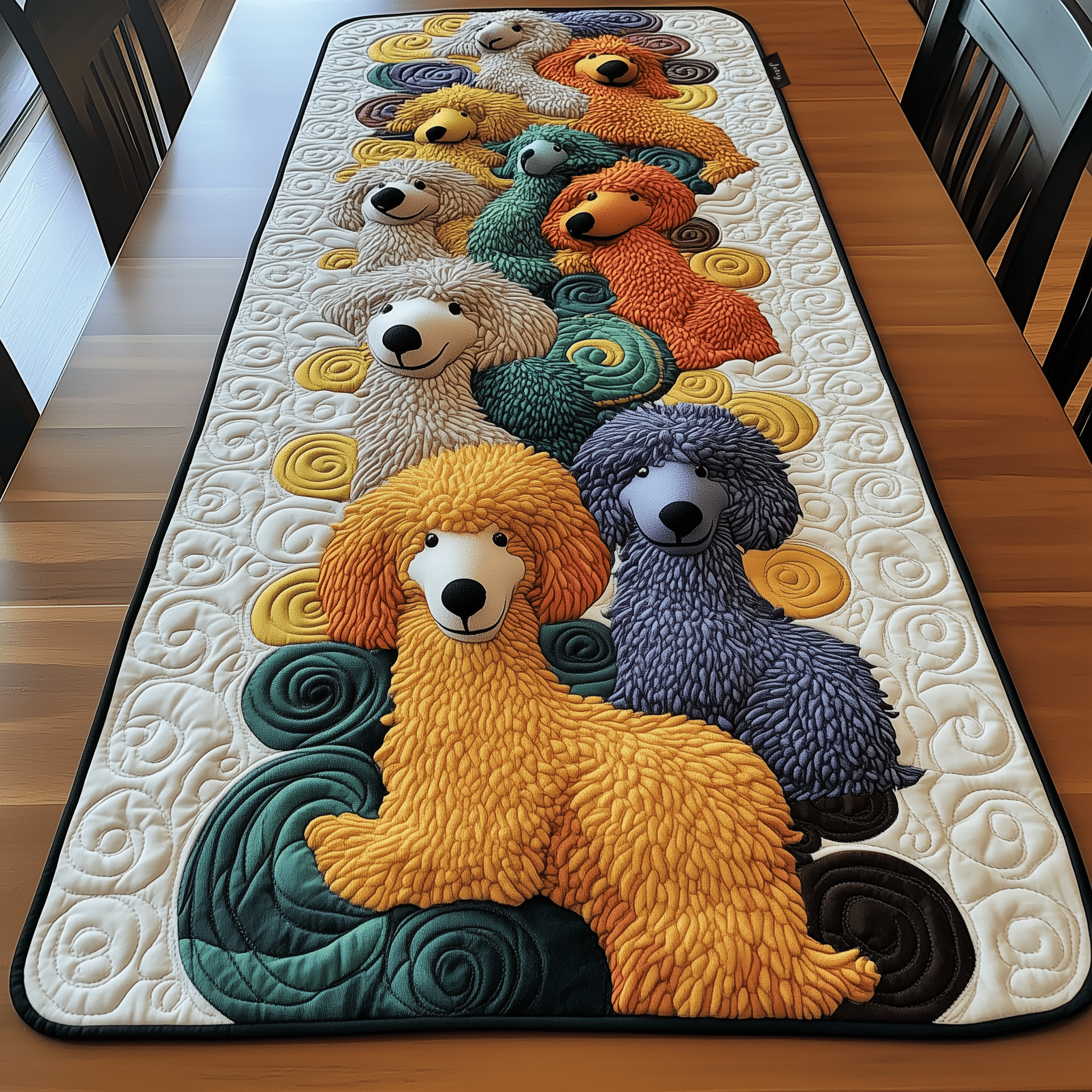 Joyful Poodle Quilted Table Runner Cute Christmas Holiday Poodle Gifts For Dog Owners