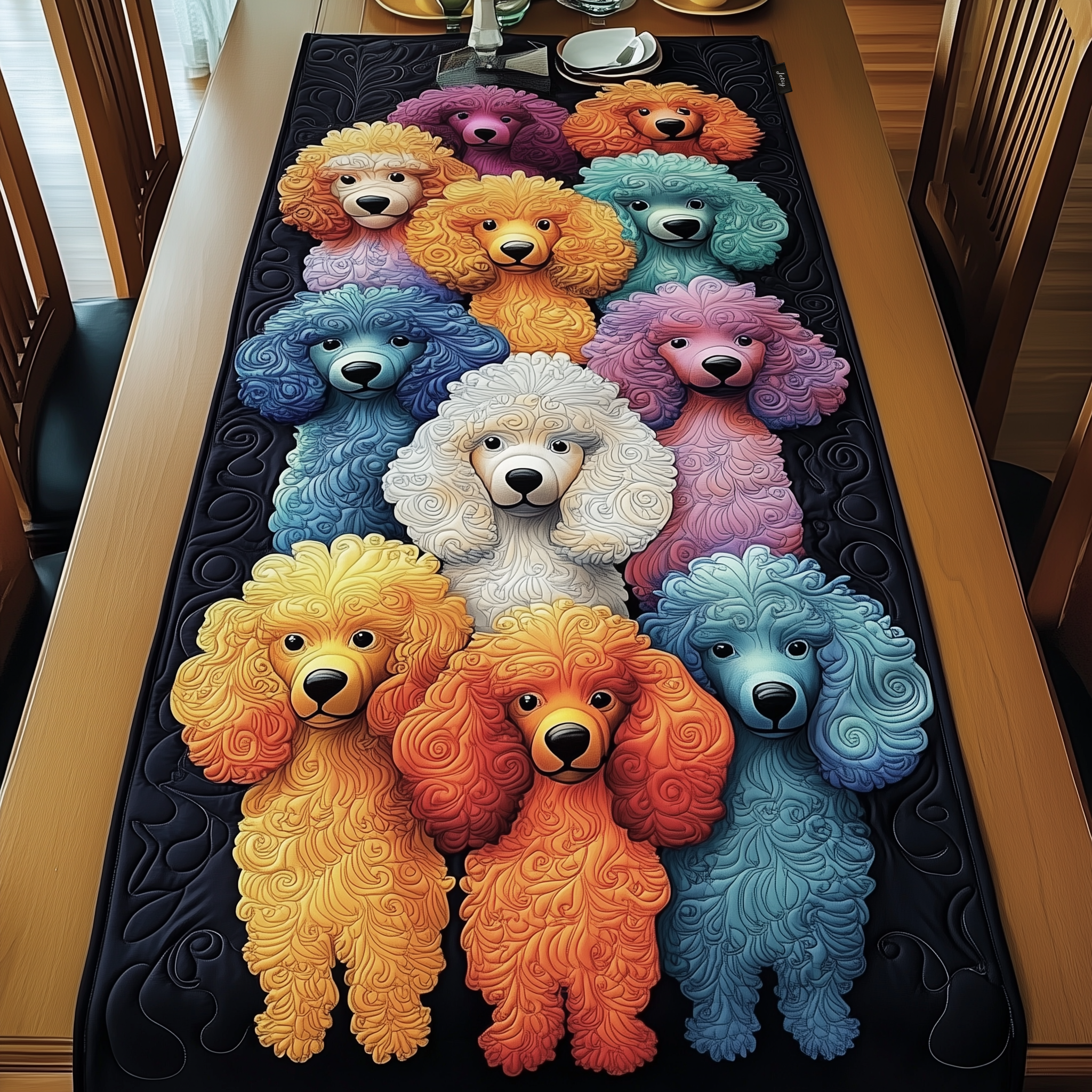 Joyful Poodle Quilted Table Runner Holiday Dining Table Runner Christmas Presents For Poodle Lovers