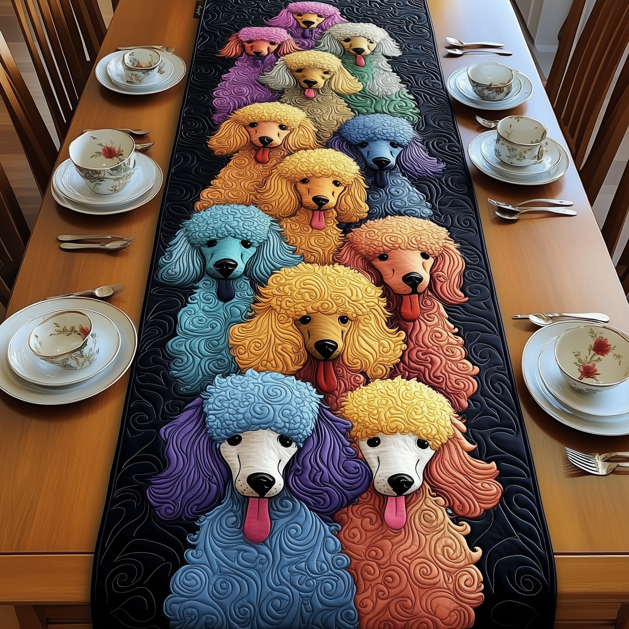 Joyful Poodle Quilted Table Runner Holiday Dining Table Runner Presents For Poodle Owners