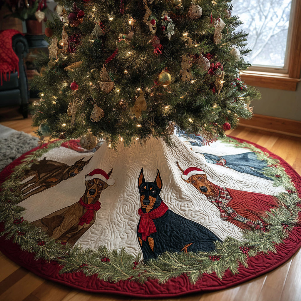 Joyful Protector Christmas Quilted Tree Skirt Xmas Tree Decor Dog Mom Mother's Day Gifts