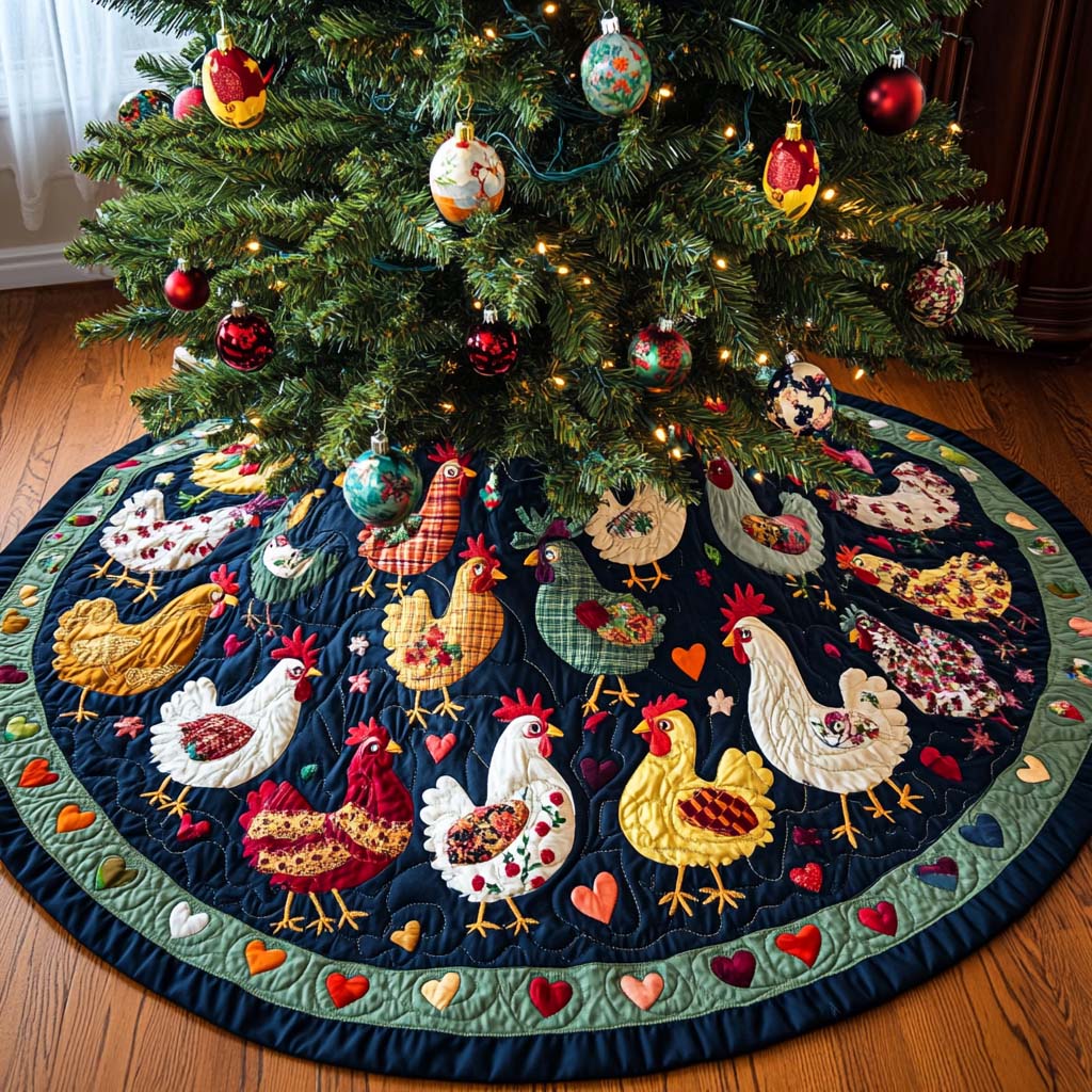Joyful Roost Christmas Quilted Tree Skirt Under-Tree Christmas Decor