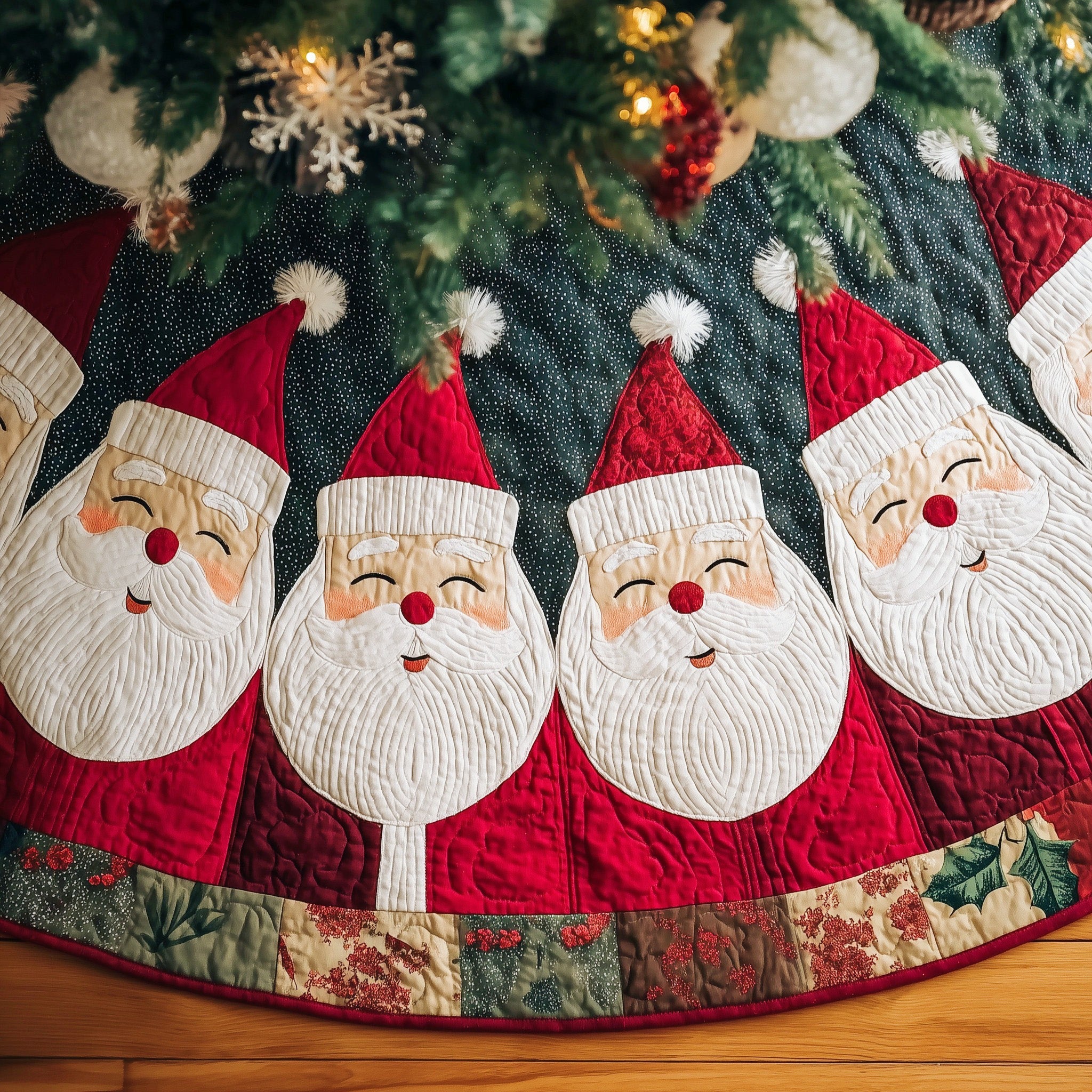 Joyful Santa Quilted Tree Skirt Perfect Tree Skirt Decoration Merch
