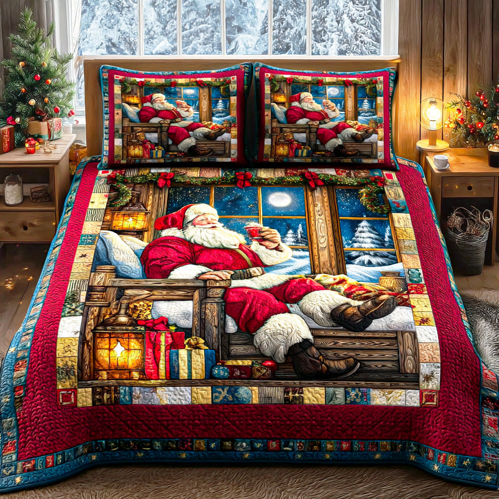 Joyful Santa Ride Quilted Bedding Set Xmas Duvet Cover Set Christmas Ideas For Wife