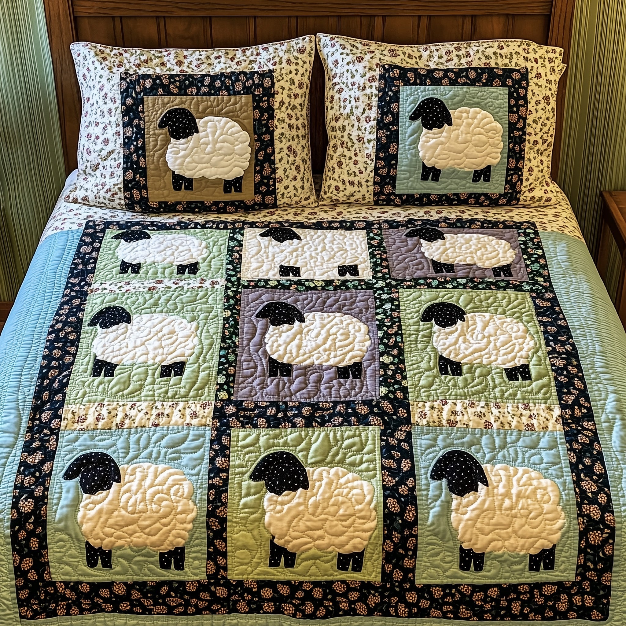 Joyful Sheep Patchwork Quilted Bedding Set Duvet Cover Bed Sheet Sheep Related Presents