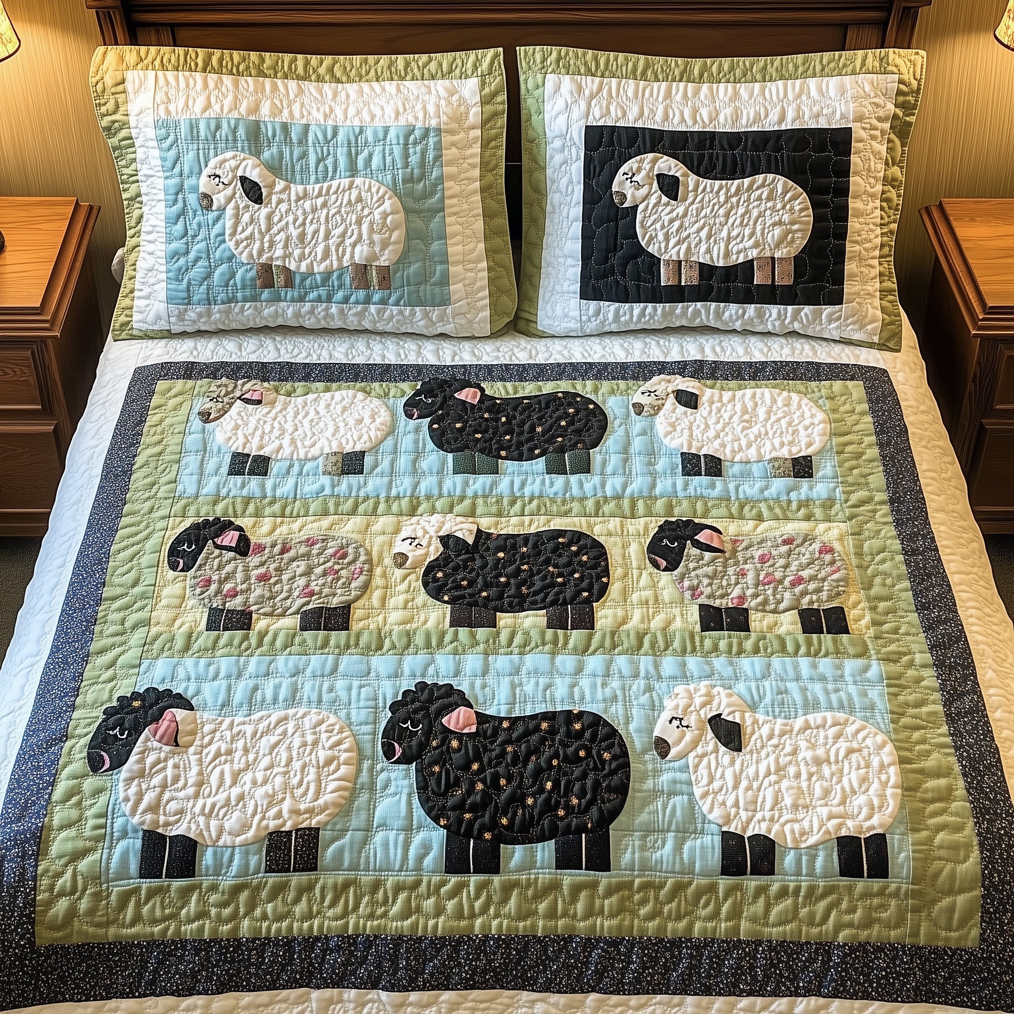 Joyful Sheep Patchwork Quilted Bedding Set Duvet Cover Bed Sheet Sheep Themed Presents Christmas