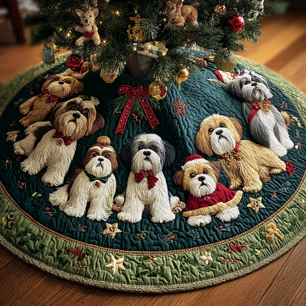 Joyful Shih Tzu Christmas Quilted Tree Skirt Xmas Decorations Xmas Gift For Dog Lover