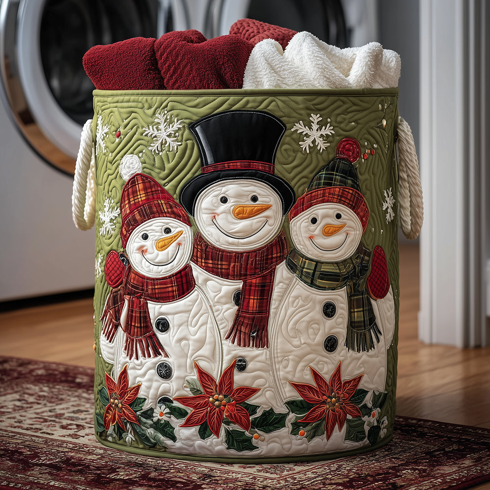 Joyful Snow Family Quilted Laundry Basket Unique Gift For Laundry Lovers