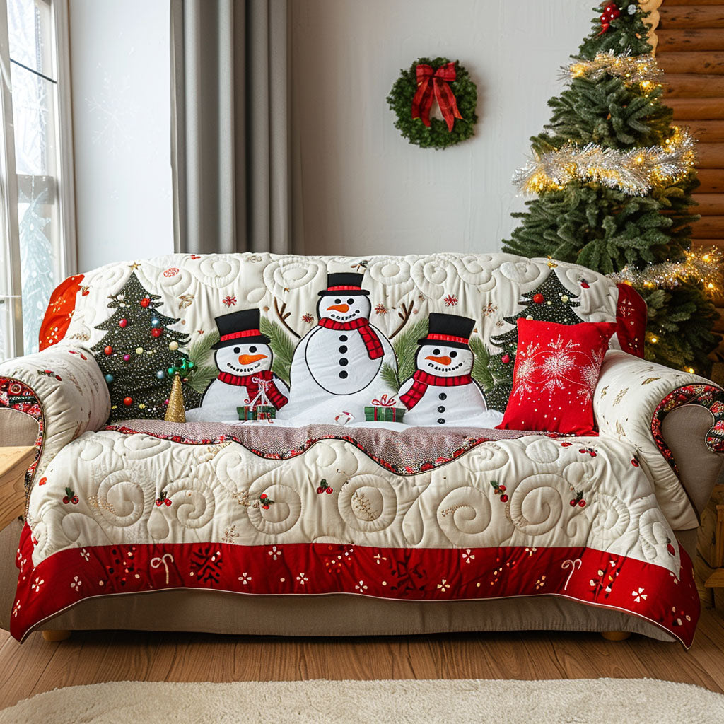 Joyful Snow Trio Quilted Sofa Cover Santa Sofa Cover Snowman Christmas Gifts