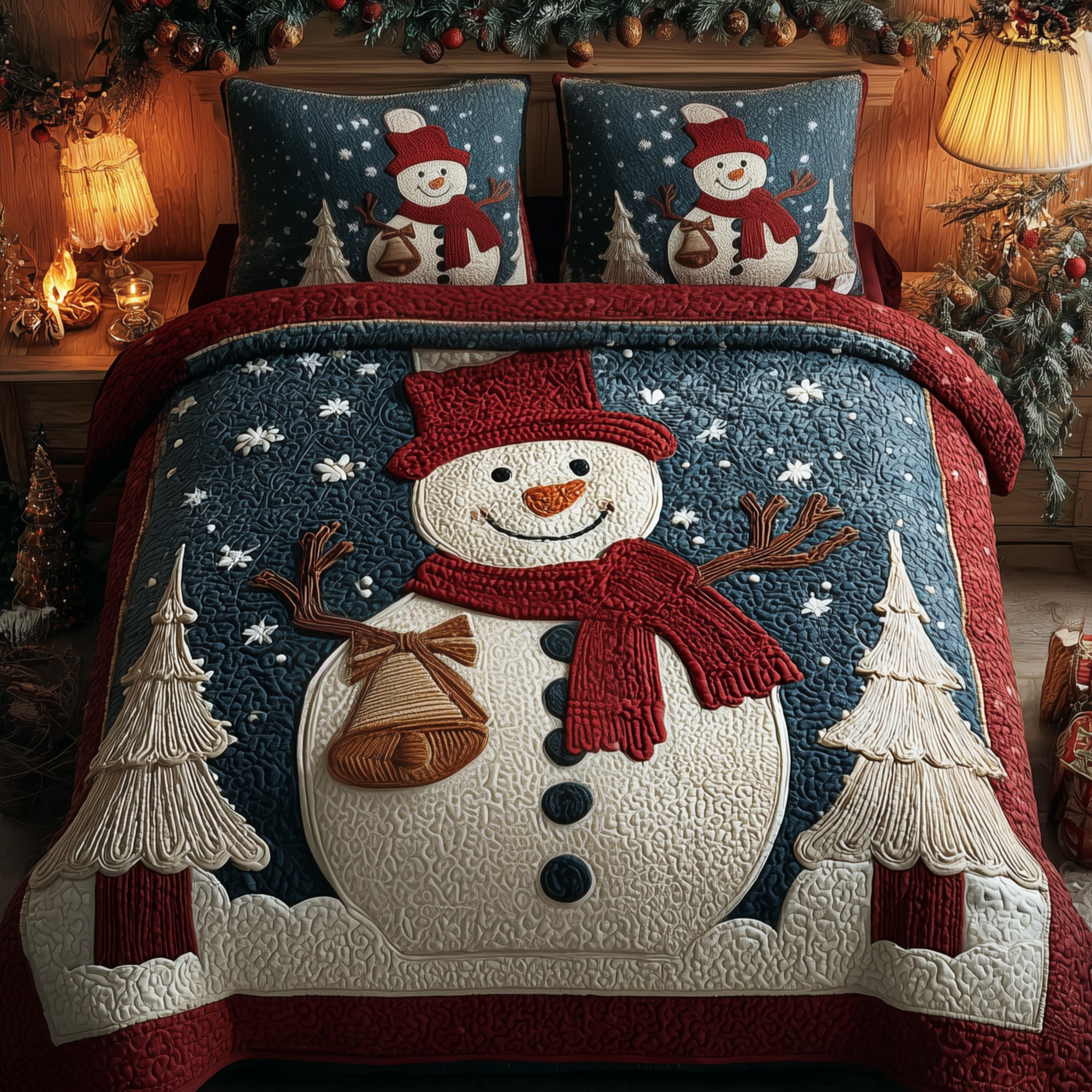 Joyful Snowman Quilted Bedding Set Christmas Snowman Decor Awesome Xmas Bedding Presents