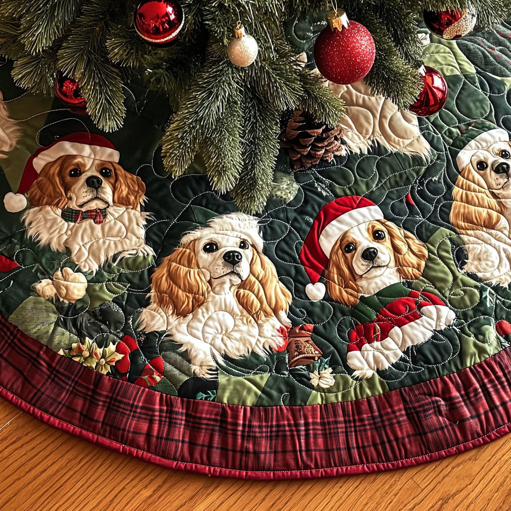 Joyful Spaniel Quilted Christmas Tree Skirt Christmas Holiday Decor Home