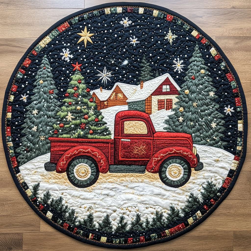 Joyful Tidings Quilted Round Mat Outdoor Entryway Decor Naughty Secret Santa Gifts