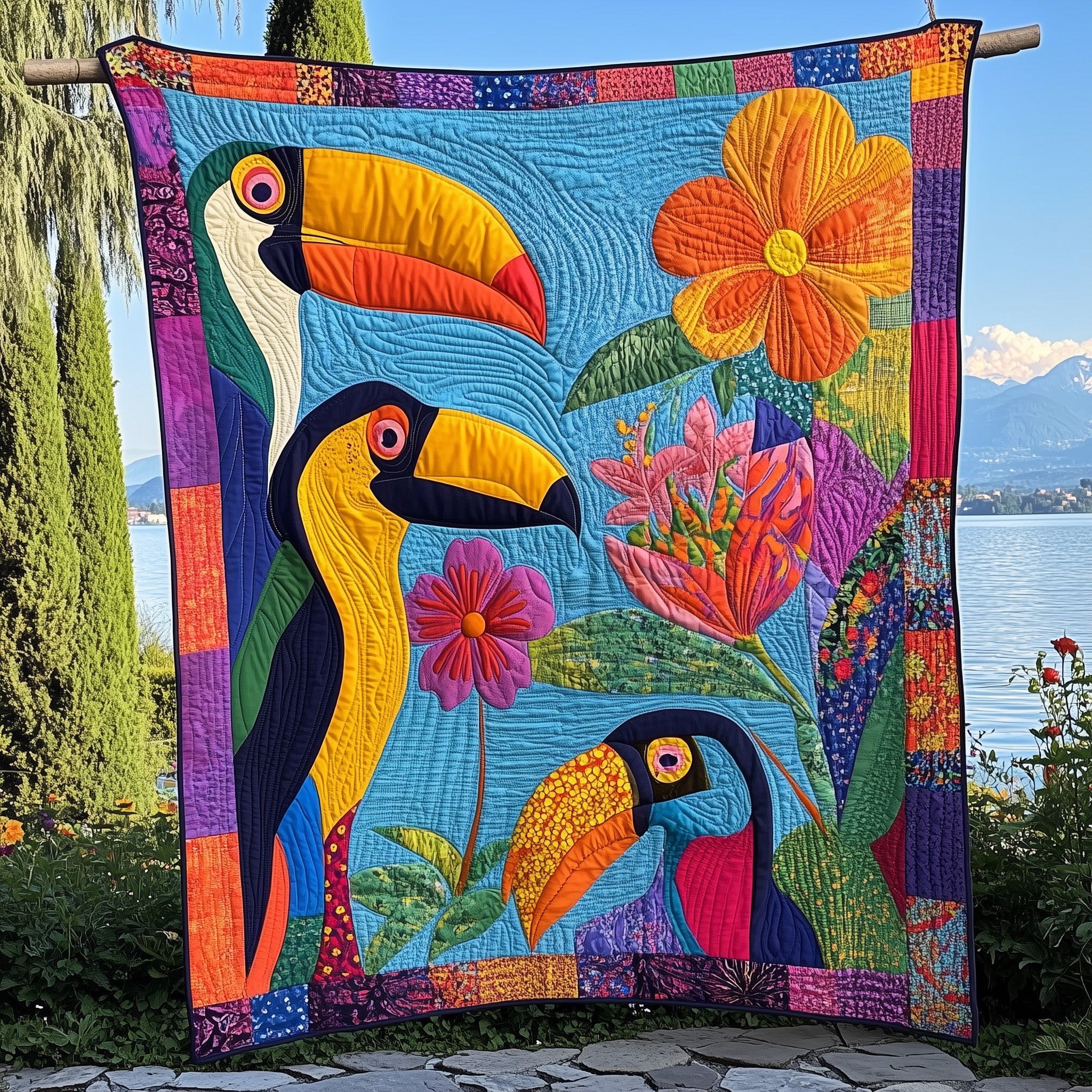 Joyful Toucans Quilted Blanket Cute Soft BlanketBird Nerd Gifts