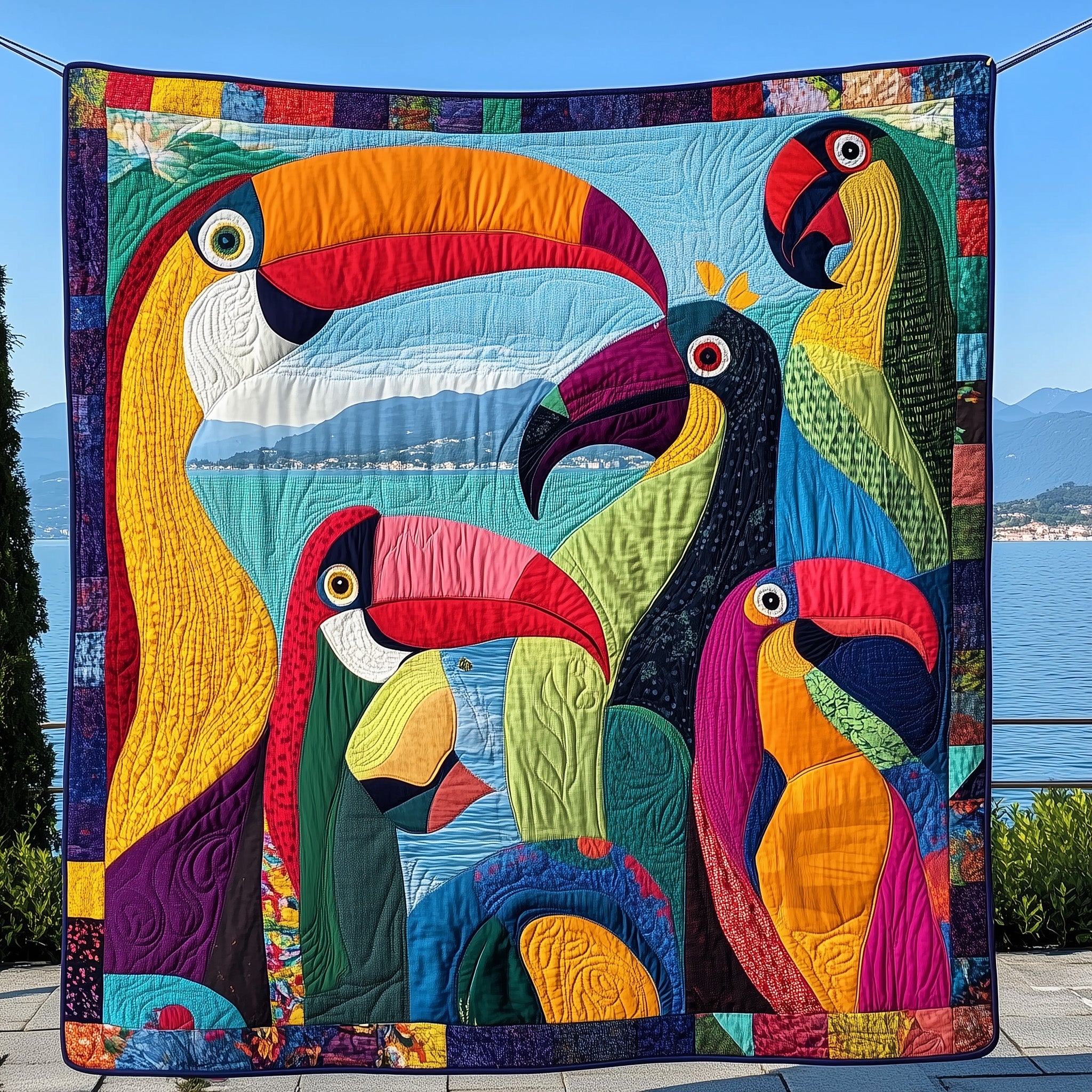 Joyful Toucans Quilted Blanket Cute Soft BlanketGift For Parrot Lover