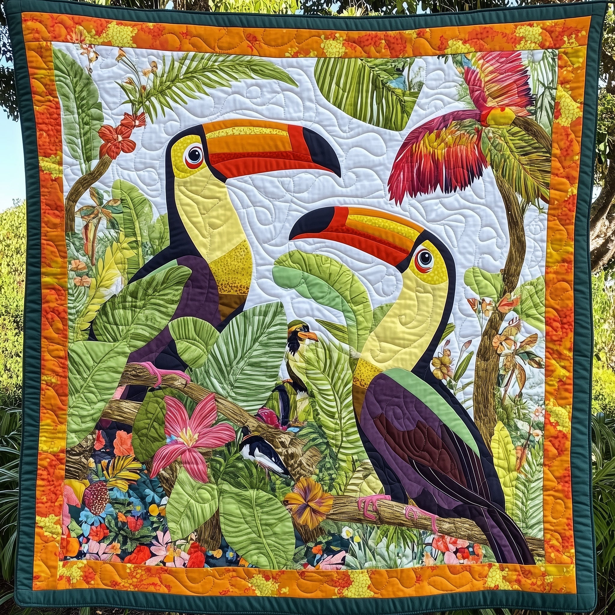 Joyful Toucans Quilted Blanket Cute Soft BlanketGifts For Cardinal Lovers