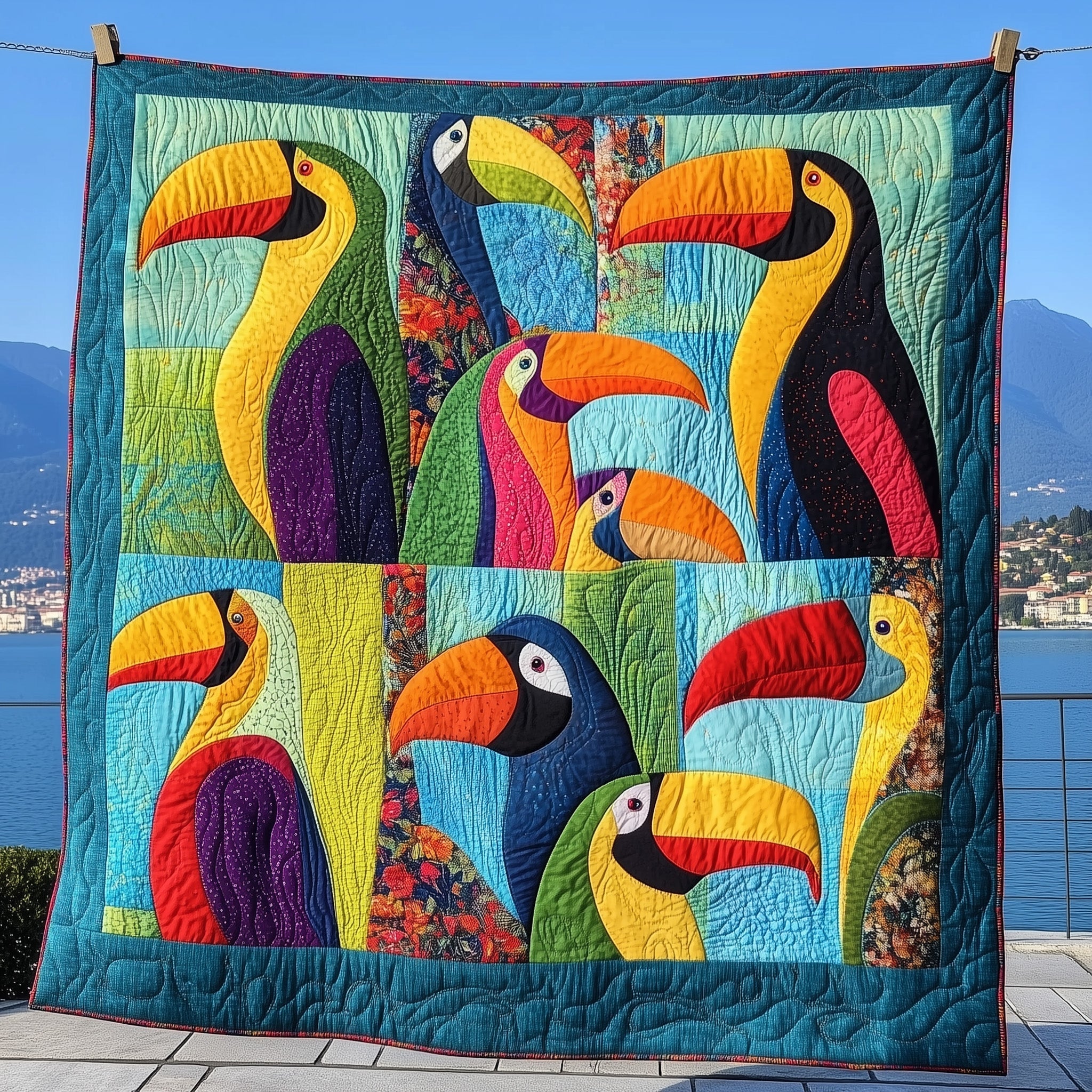 Joyful Toucans Quilted Blanket Cute Soft BlanketGood Gifts For Bird Watchers