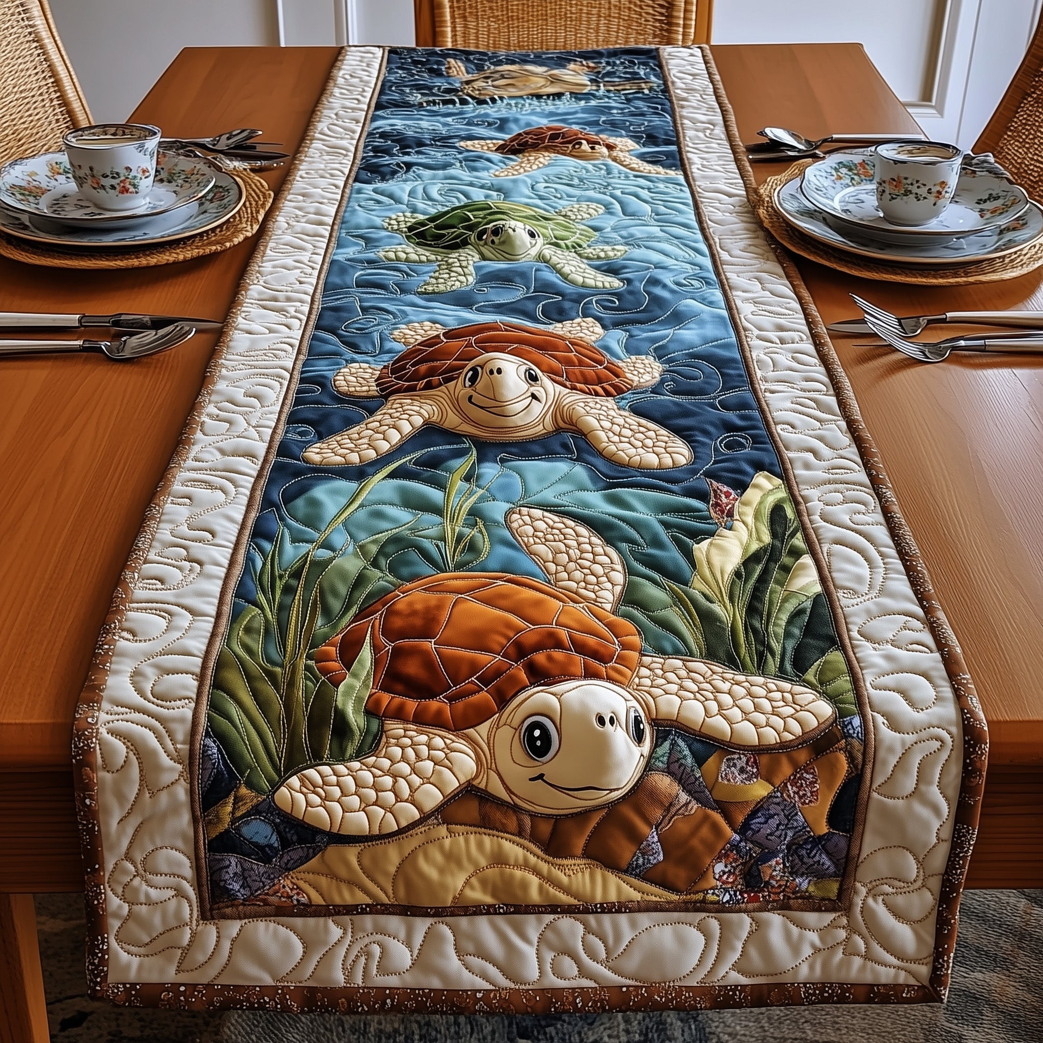 Joyful Turtle Quilted Table Runner Table Runner for Holiday Gatherings