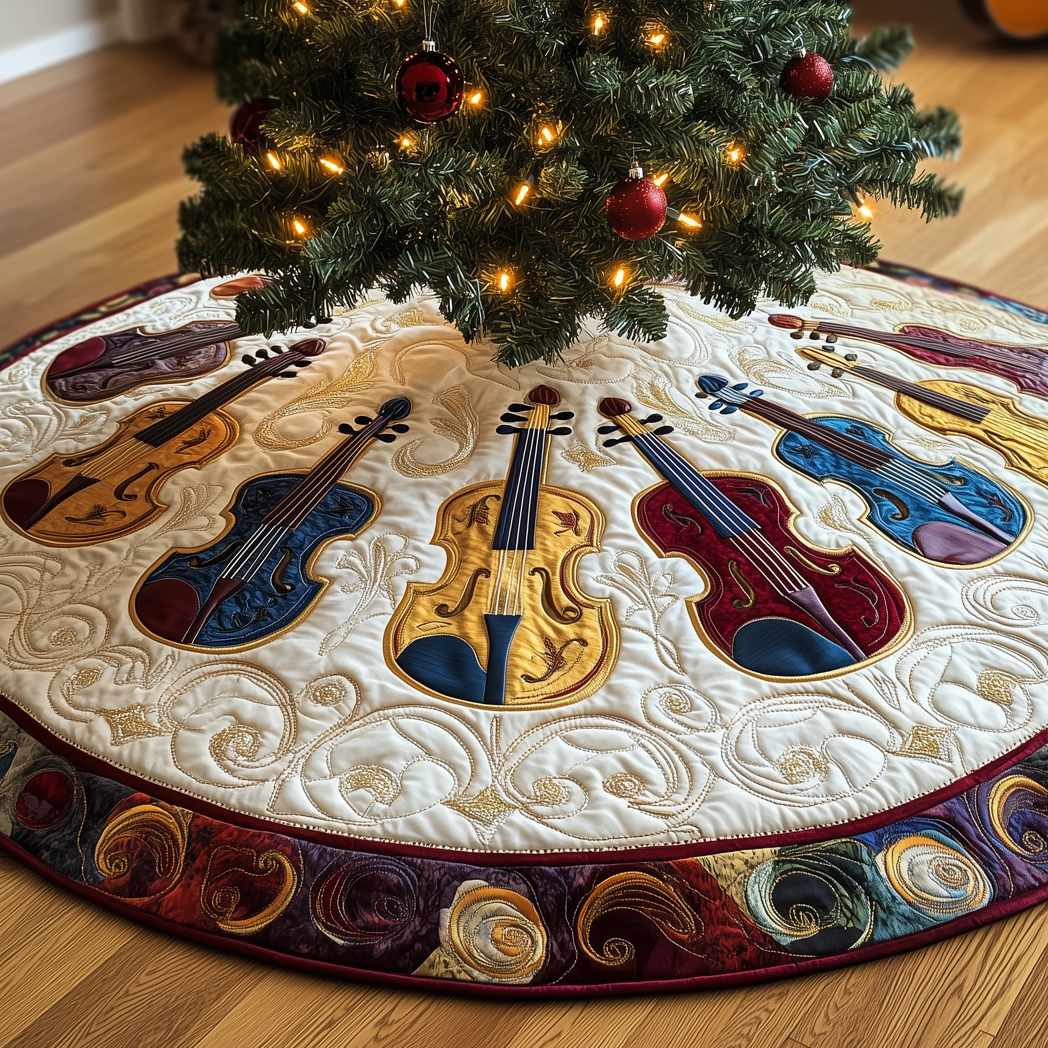 Joyful Violin Quilted Tree Skirt For Large Trees Christmas Presents For Dad