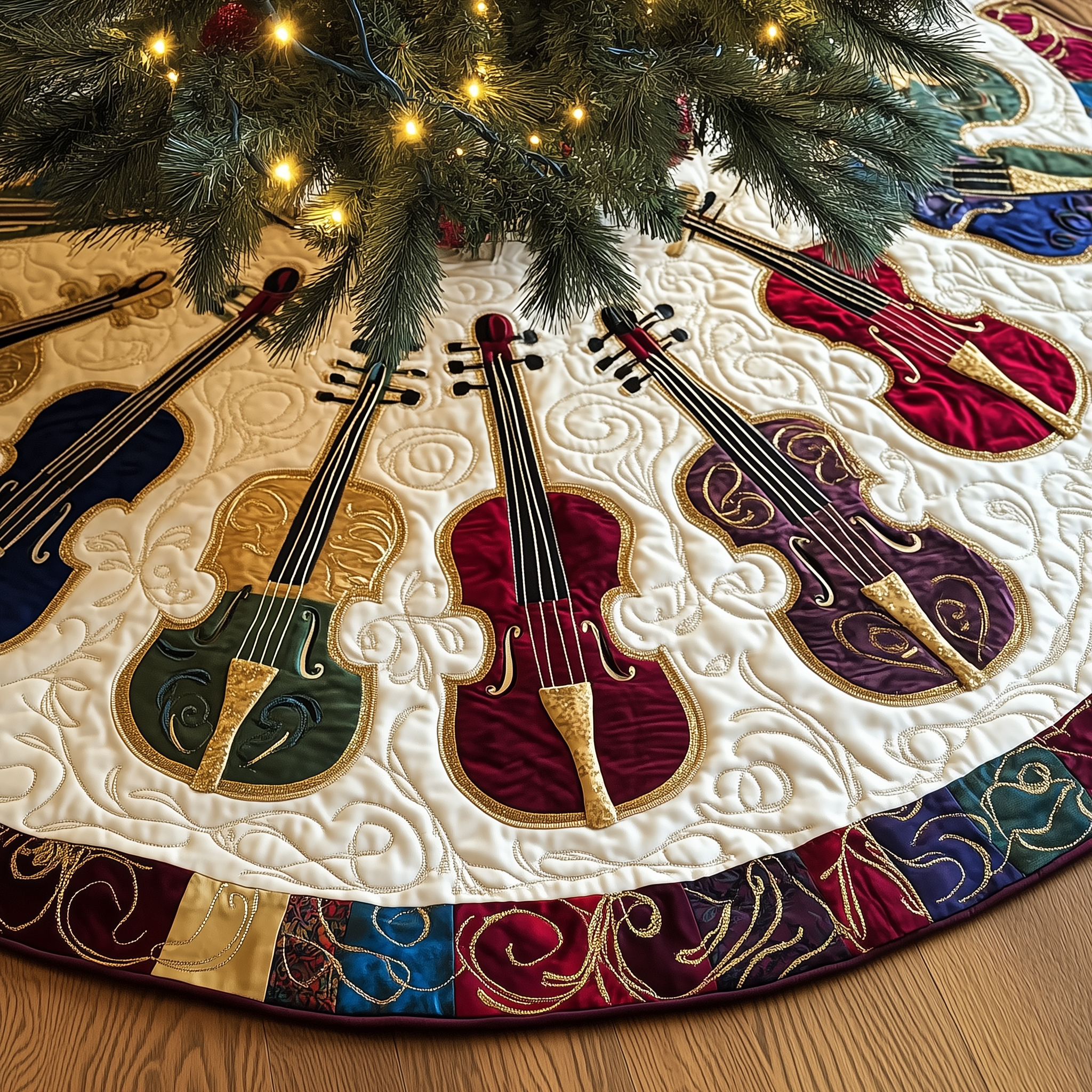 Joyful Violin Quilted Tree Skirt Perfect Christmas Gift Merch