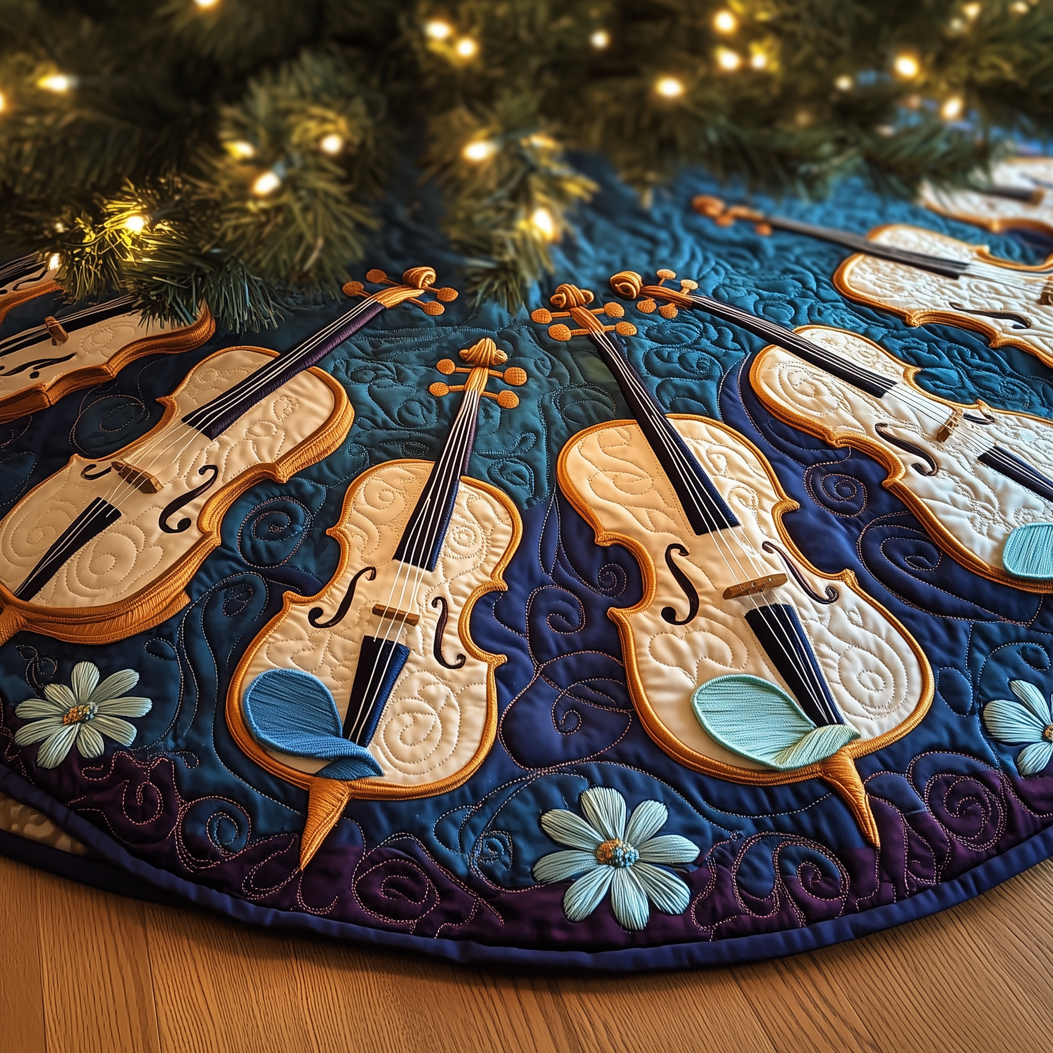 Joyful Violin Quilted Tree Skirt Perfect Home For Christmas Tree Merch